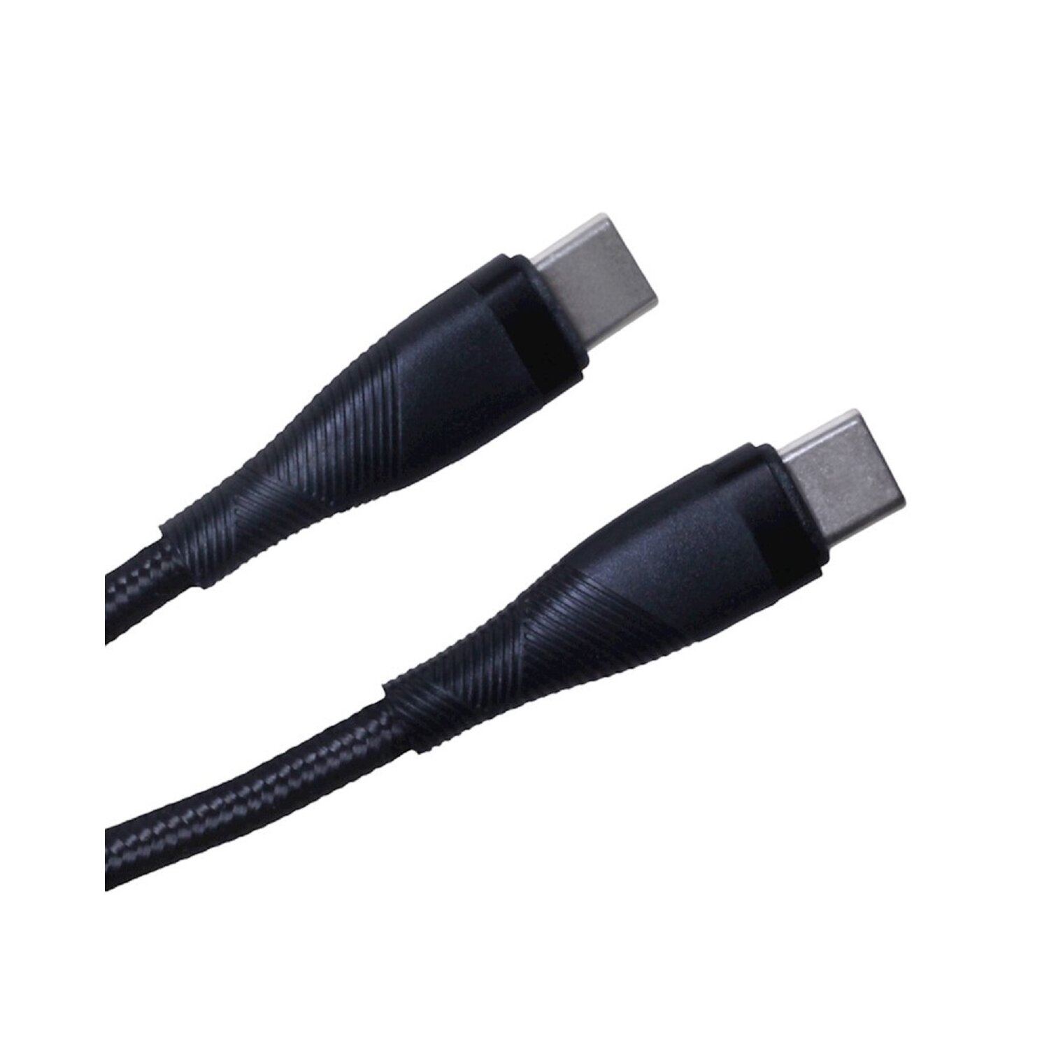 Zwei schwarze USB-C-Kabel auf weißem Hintergrund. Beide haben eine schwarze geflochtene Textur und Anschlüsse.