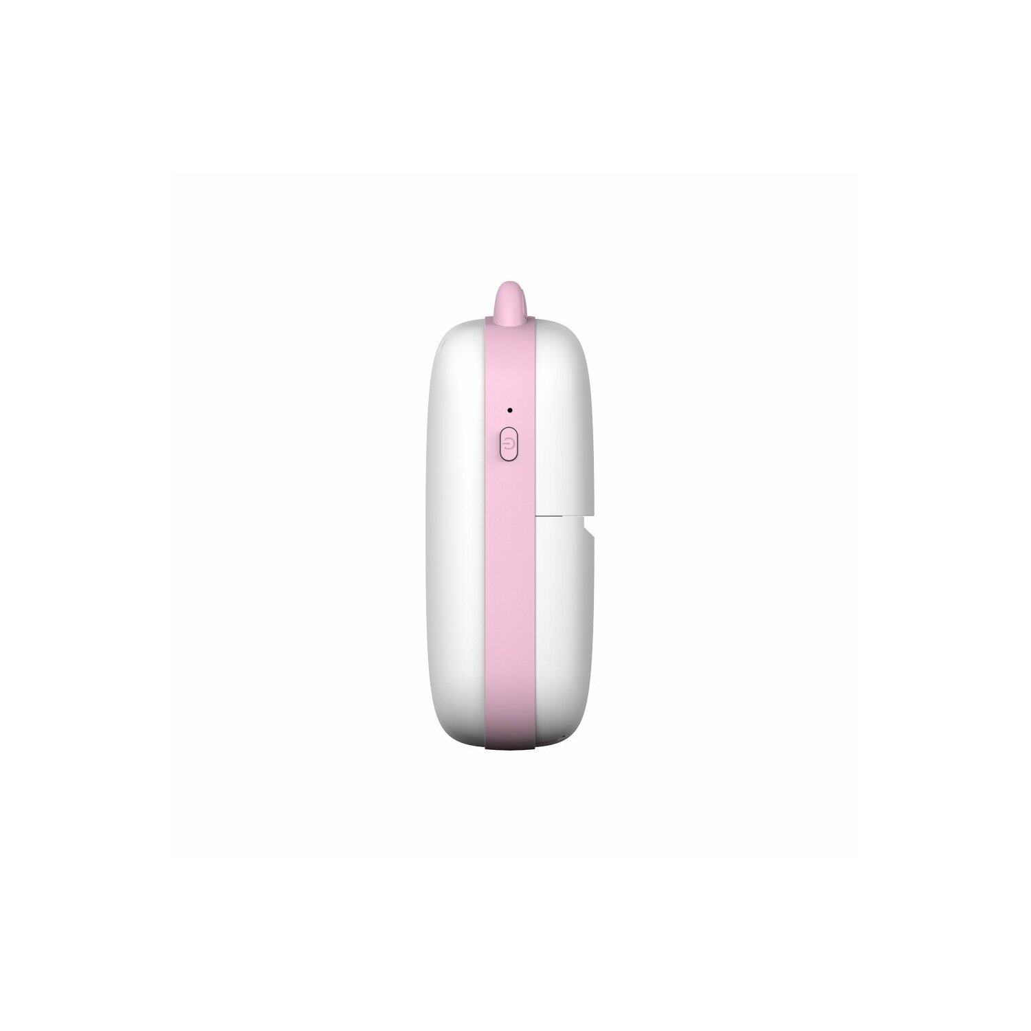 Ein kleiner, weiß-rosa Drucker. Es ist ein einfaches Design.