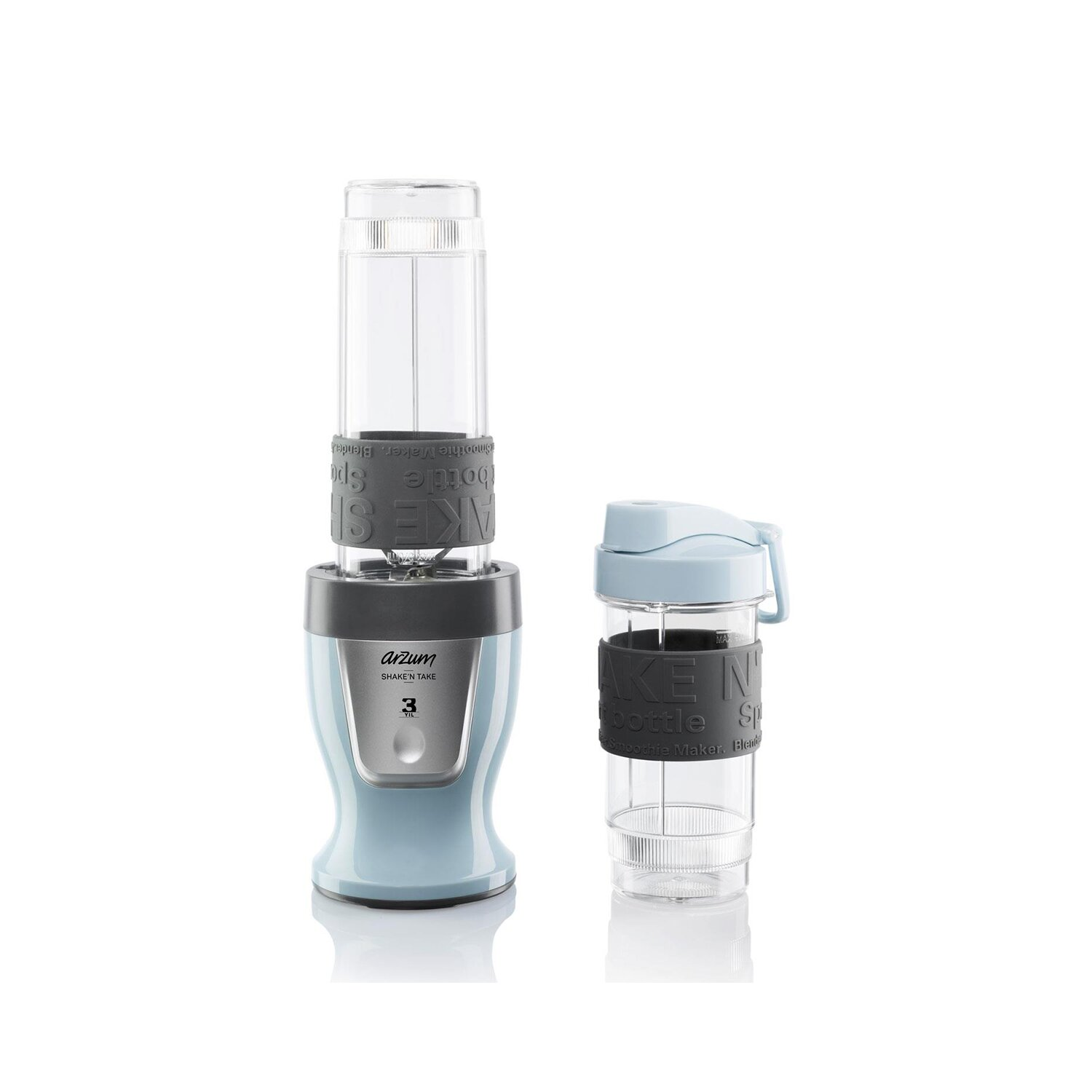 Mavi blender ve siyah bantlı ikinci bir bardak.