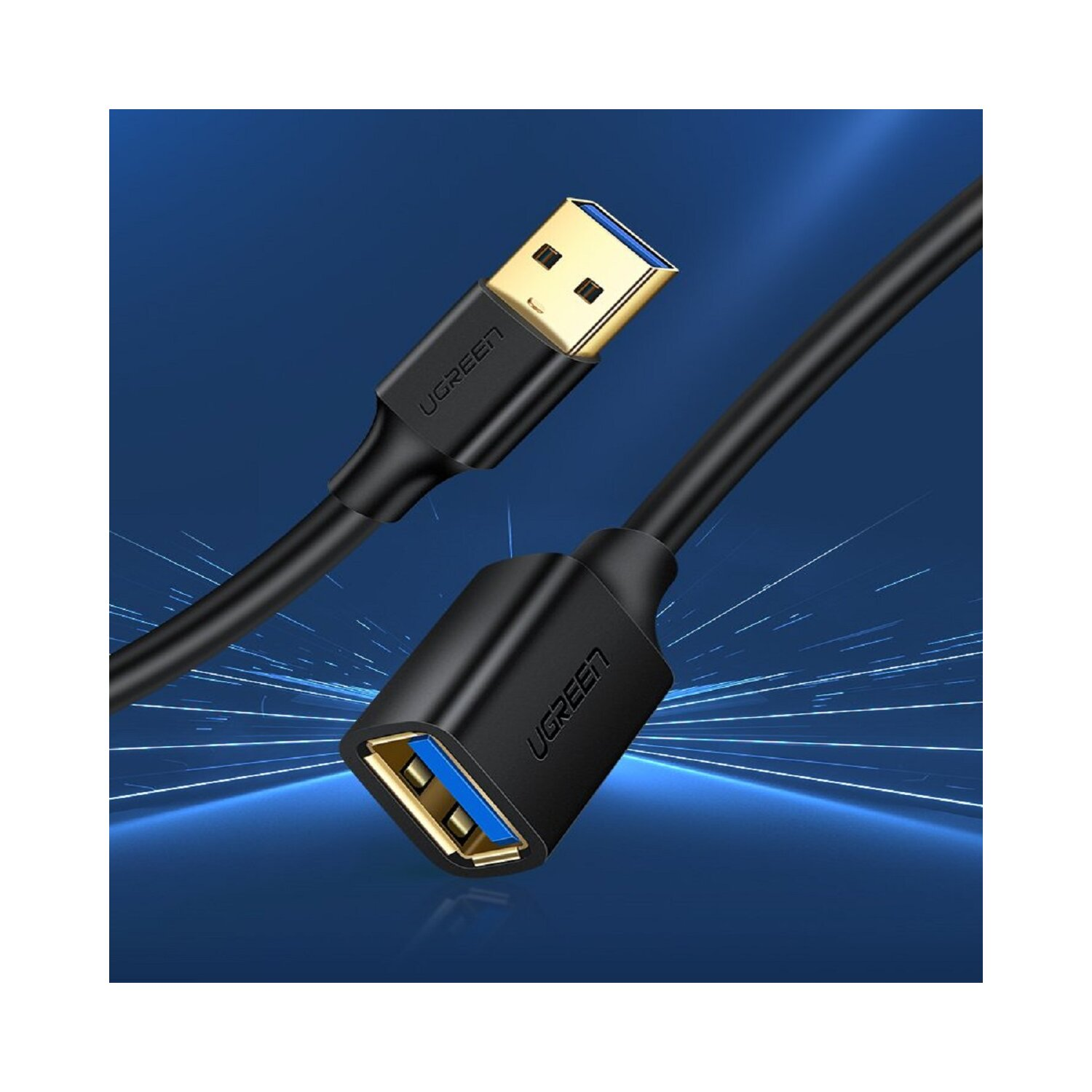 Czarny kabel USB. Złącza USB-A i USB-B, marka UGREEN na obu.