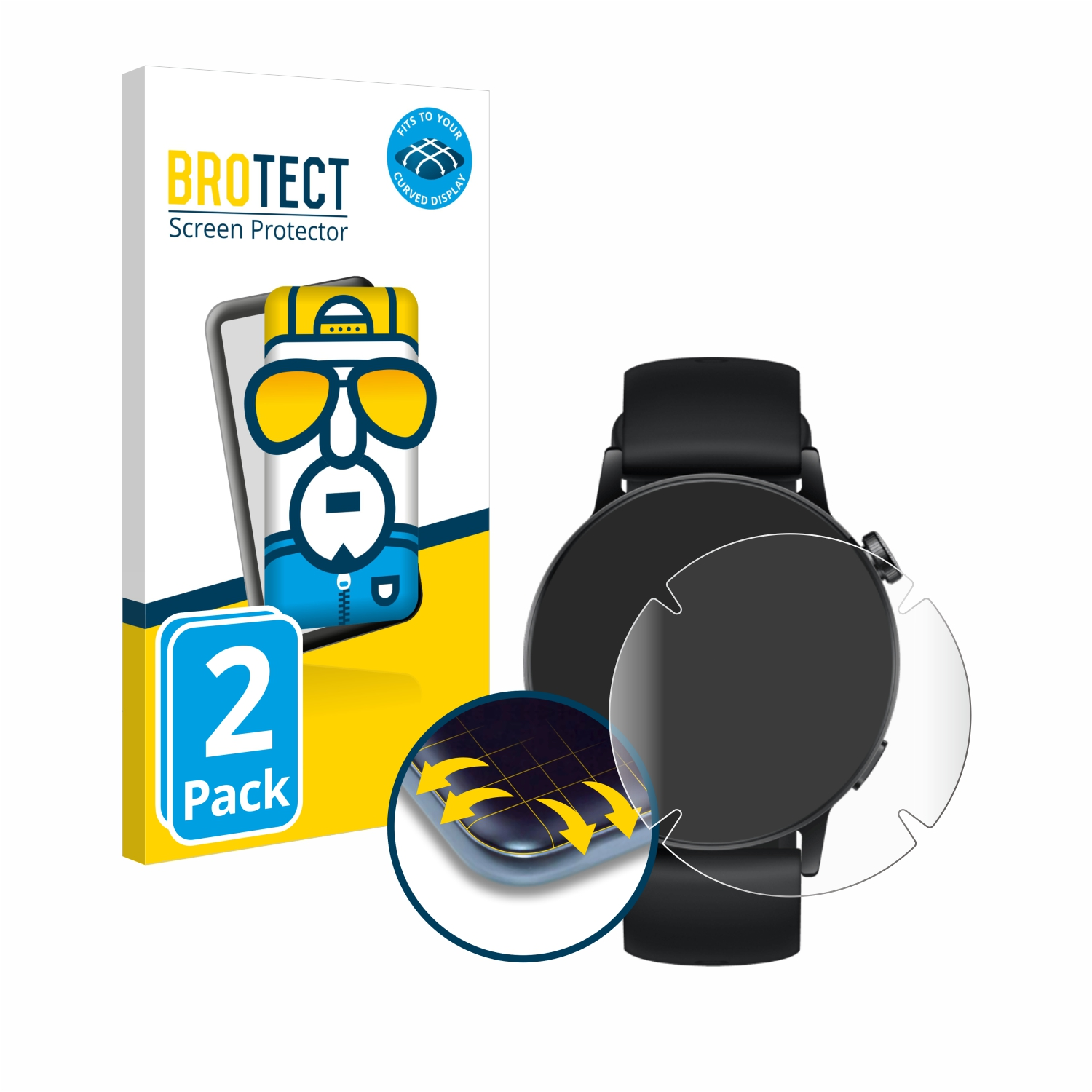 BROTECT 2x Flex Schutzfolie(für Huawei mm)) 3D GT Full-Cover Curved Watch 3 (42