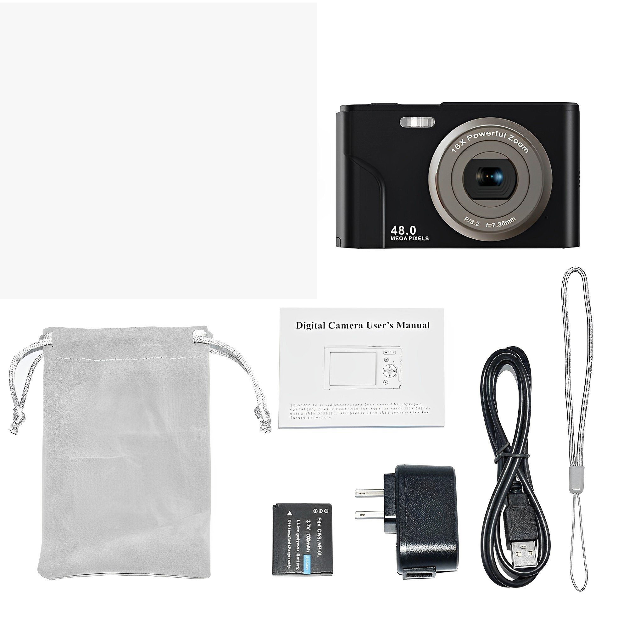 SYNTEK Kompaktkamera,48 megapixel,Digitalkamera ,Zoomobjektiv-Weiß Digitalkameras HD-Bildschirme Silvber
