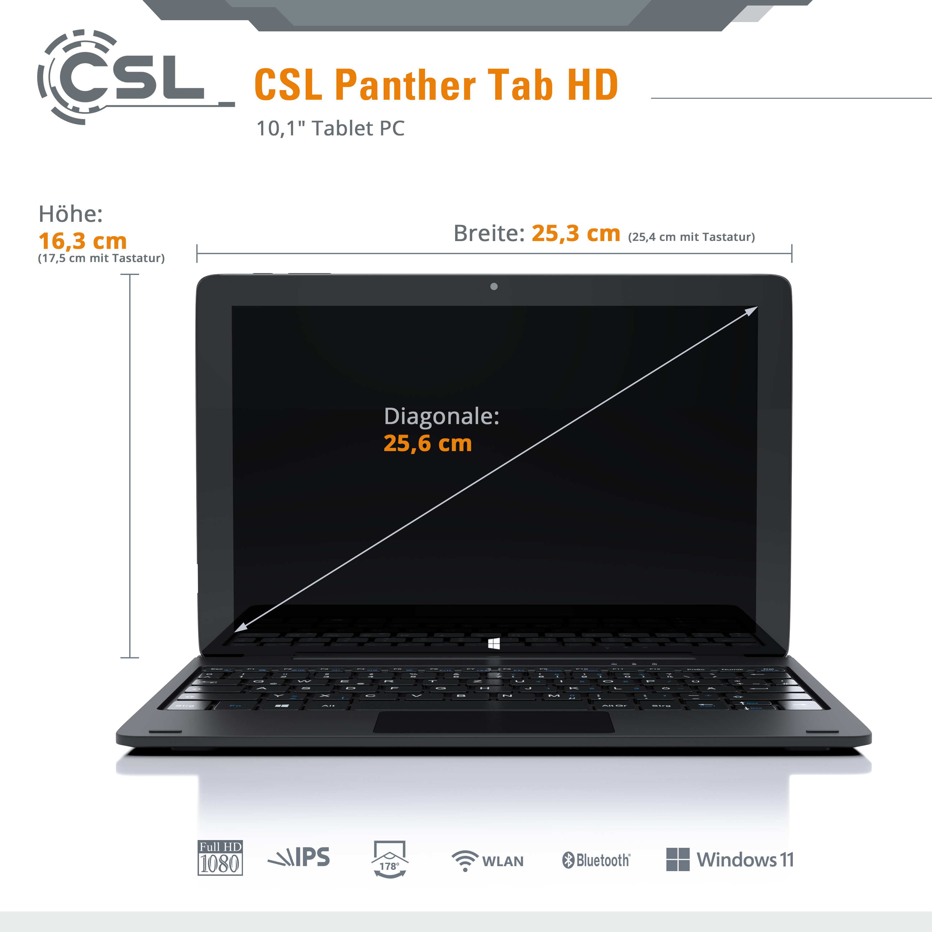 CSL Panther Tab HD 128 USB Zoll, 10,1 GB, Tasche, + 3.1 Tablet, Schwarz