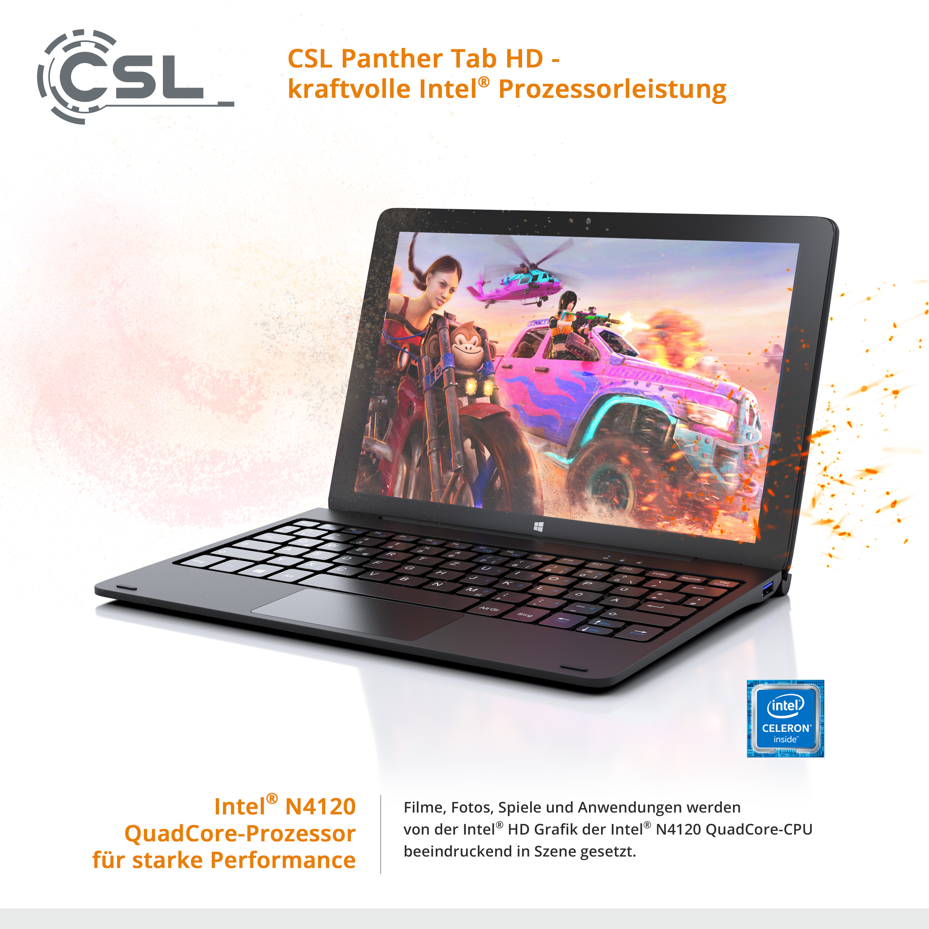 CSL Panther Tab HD USB 10,1 Tablet, GB, Tasche, Schwarz 3.1 + 128 Zoll