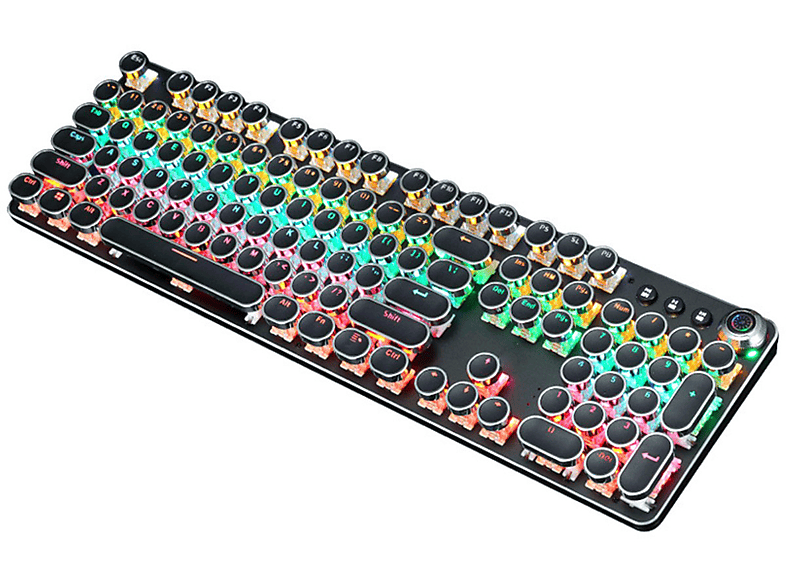 SYNTEK Mechanische Tastatur Schwarz Retro Punk Plated Green Shaft Keyboard Gaming Tastaturen, Tastatur, Mechanisch