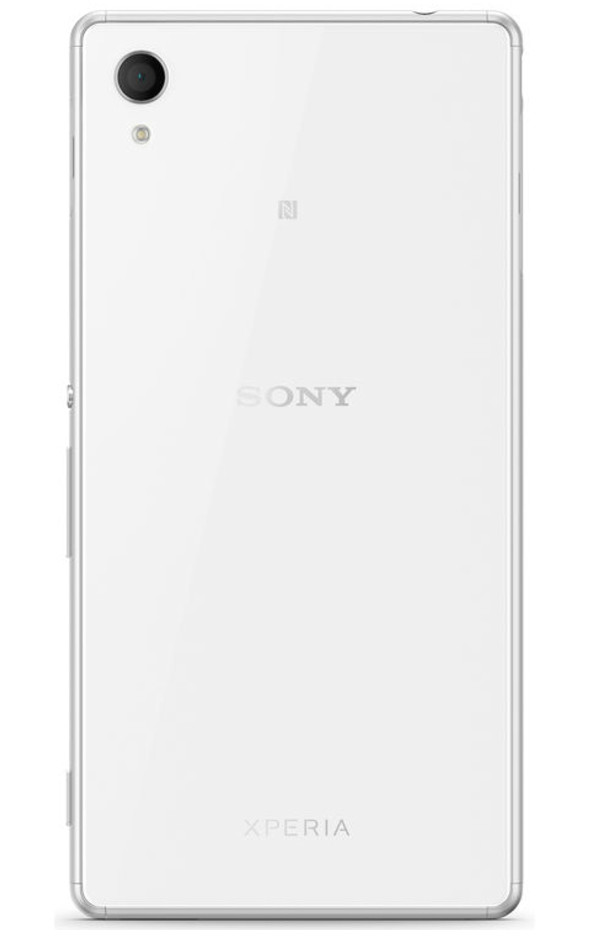 Rückseite eines weißen Sony Xperia-Telefons. Mit Kamera, Sony-Logo und Xperia-Text.