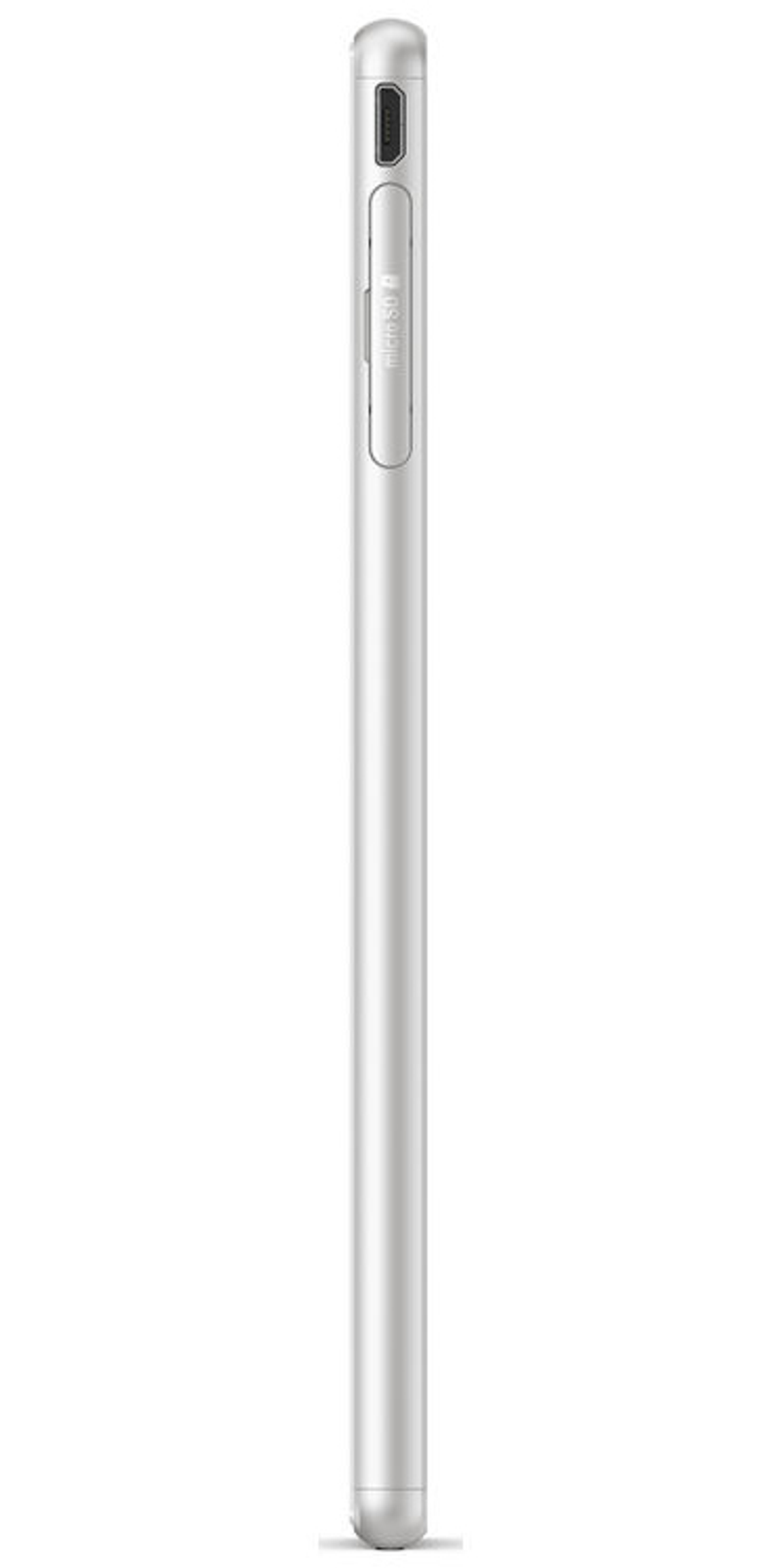 Ein silberner Stylus-Stift, schlank und zylindrisch, mit einem Micro-SD-Steckplatz an der Seite.