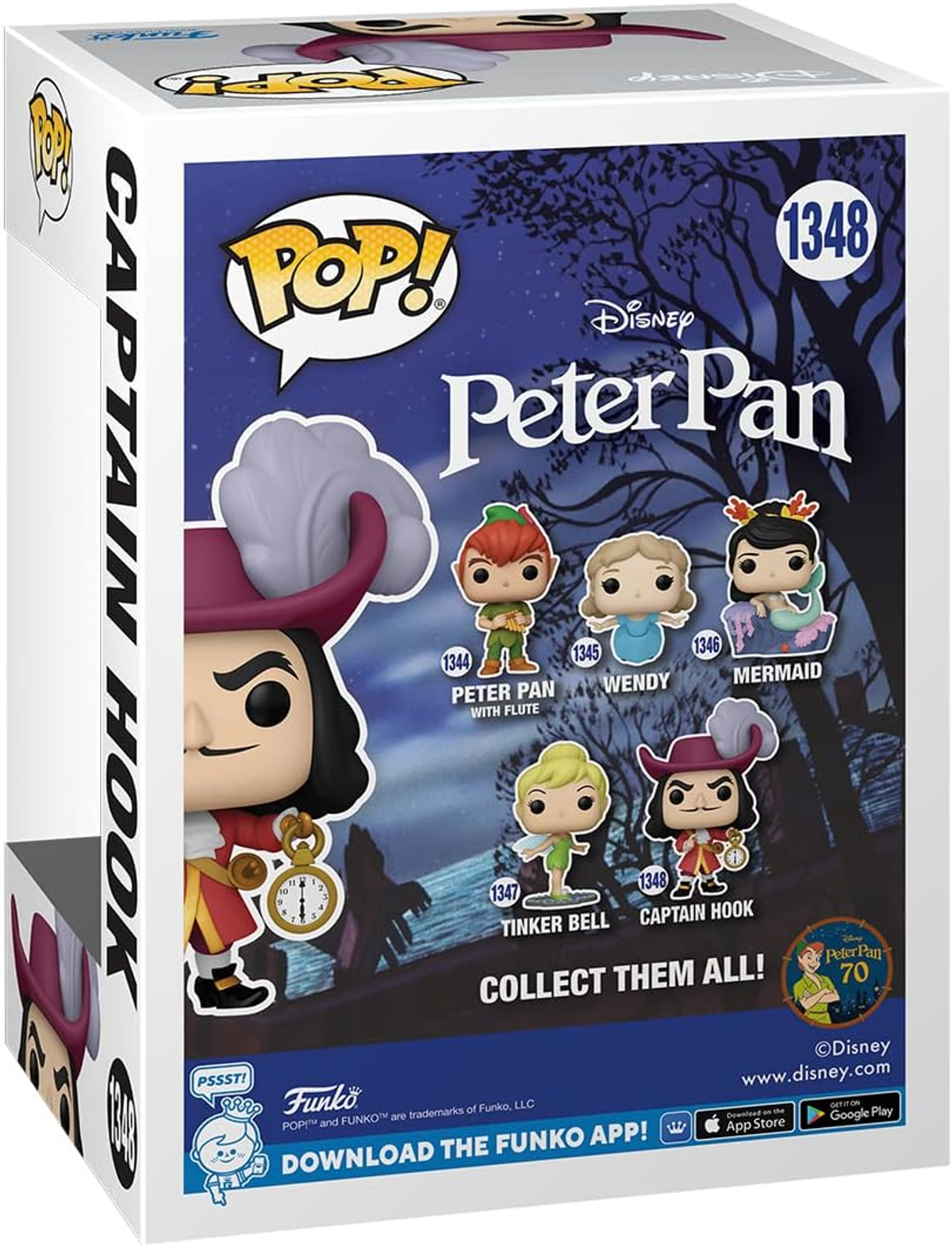 Una scatola Funko Pop per Peter Pan di Disney con personaggi e testo.