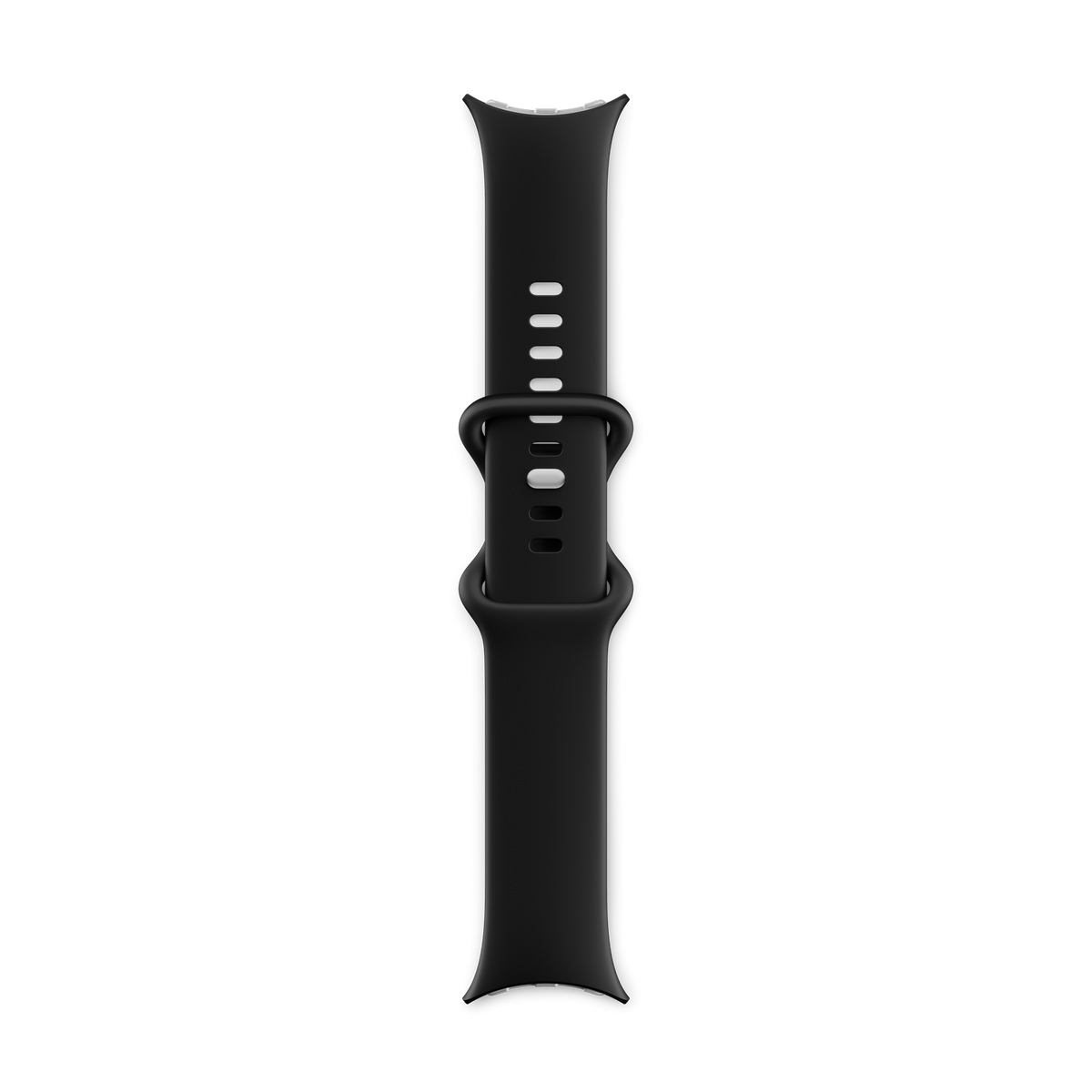 Correa de reloj Apple negra. Es una correa simple, de color sólido, con hebilla.