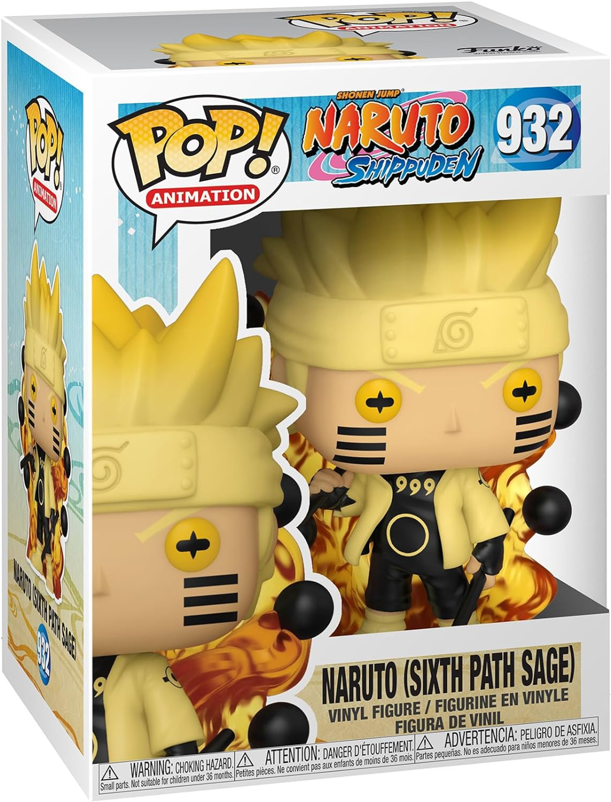 Naruto Shippuden Funko Pop Figur in der Box. Die Figur ist ein gelbhaariger Charakter.