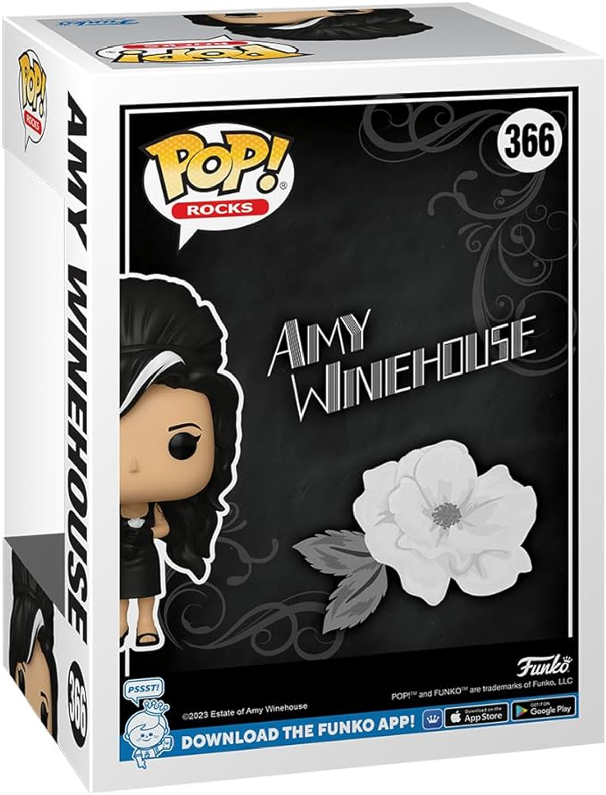 Eine Funko Pop-Box mit Amy Winehouse, mit einer Figur darin.