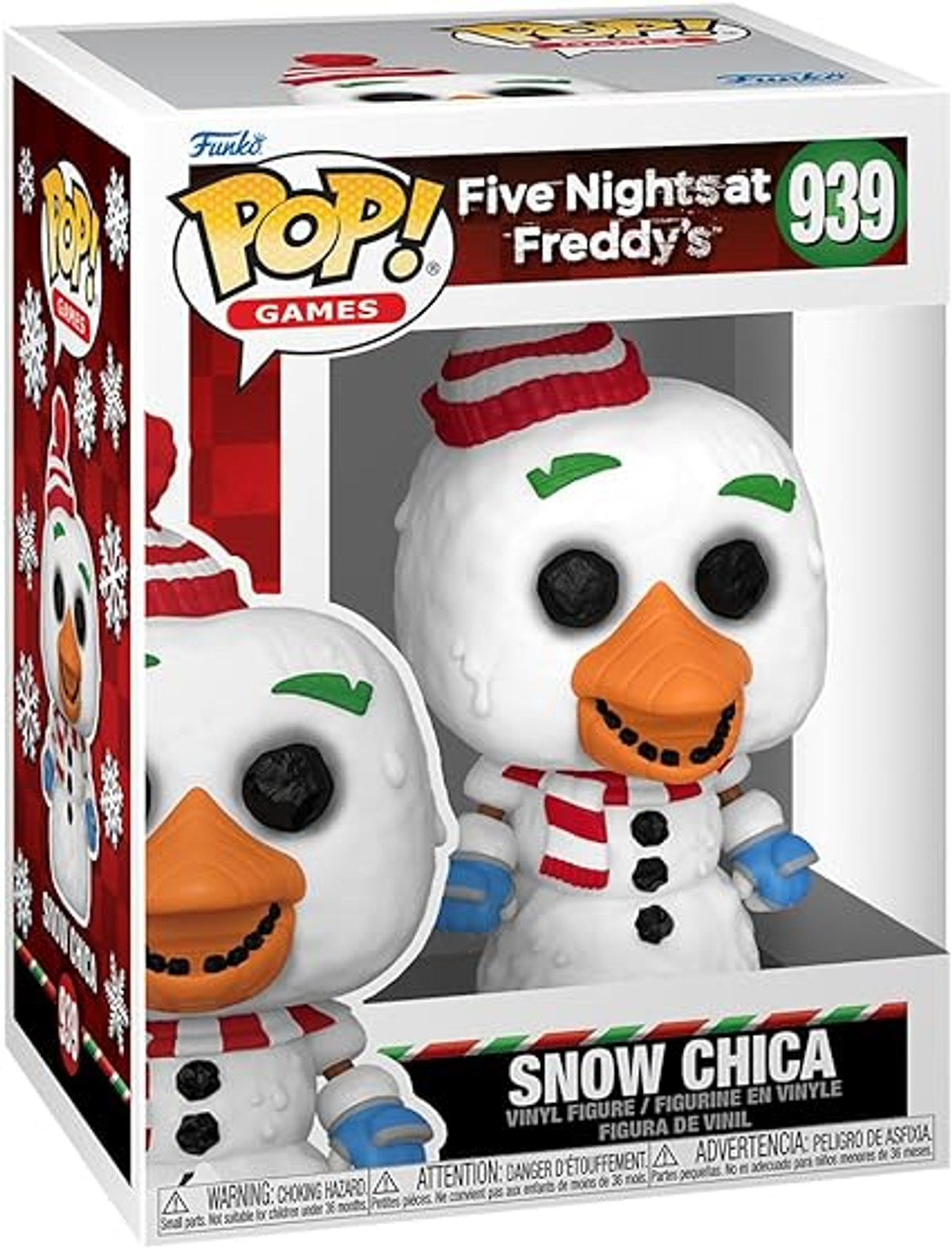 Figura Snow Chica Funko Pop! en una caja. La figura es blanca, con sombrero y bufanda.