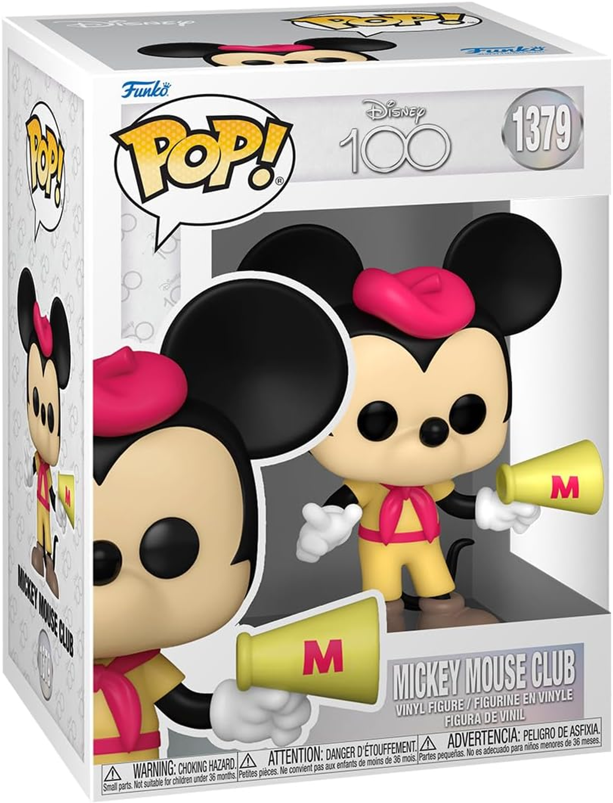 Personaggio Funko Pop Mickey Mouse Club in una scatola. Mickey tiene un megafono.
