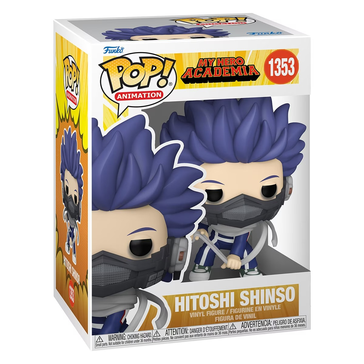 Funko Pop-Box von Hitoshi Shinso aus My Hero Academia. Enthält eine Figur in einer Box.