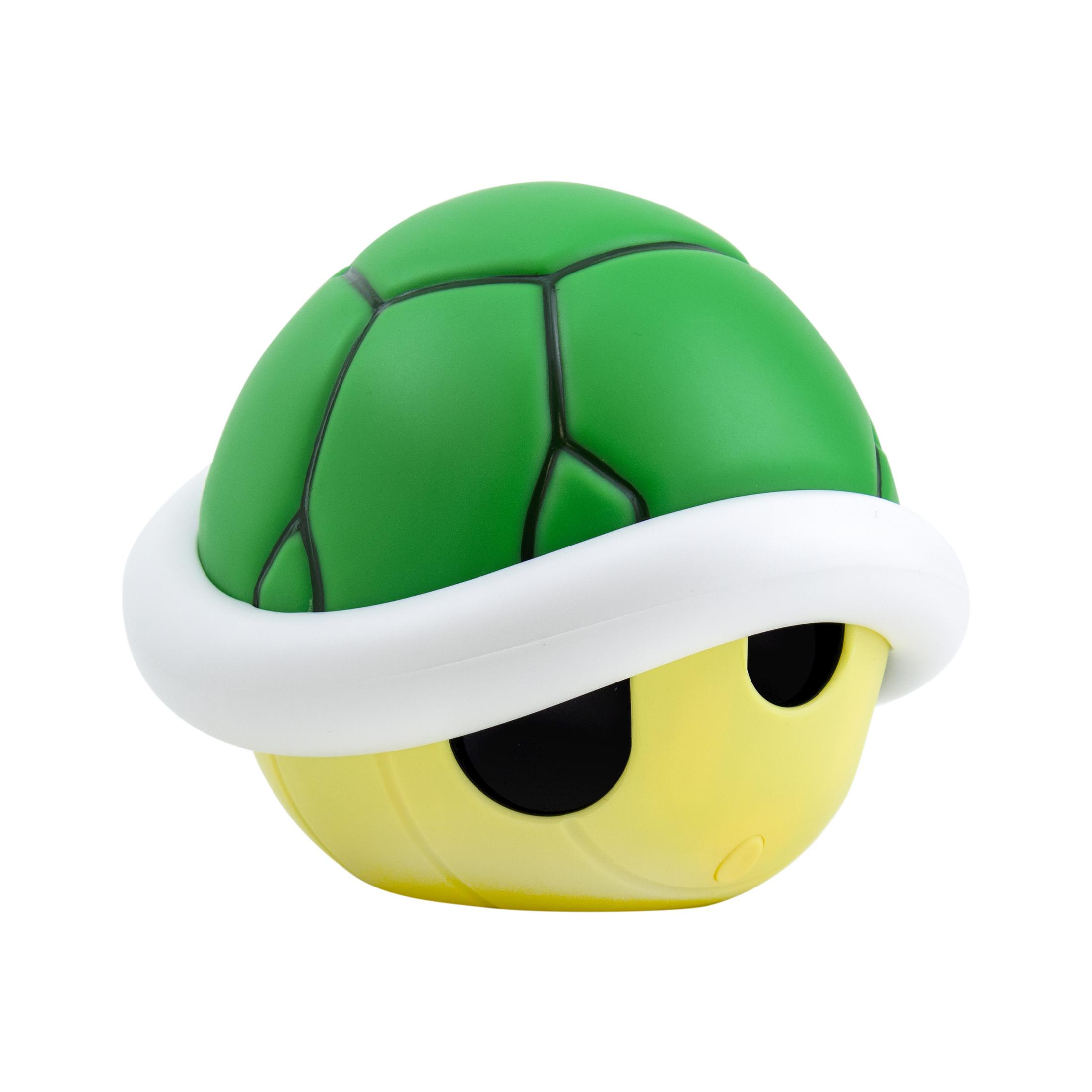 Ein grünes Koopa-Troopa-Muschelspielzeug. Es hat ein gelbes Gesicht und weiße Verzierungen.