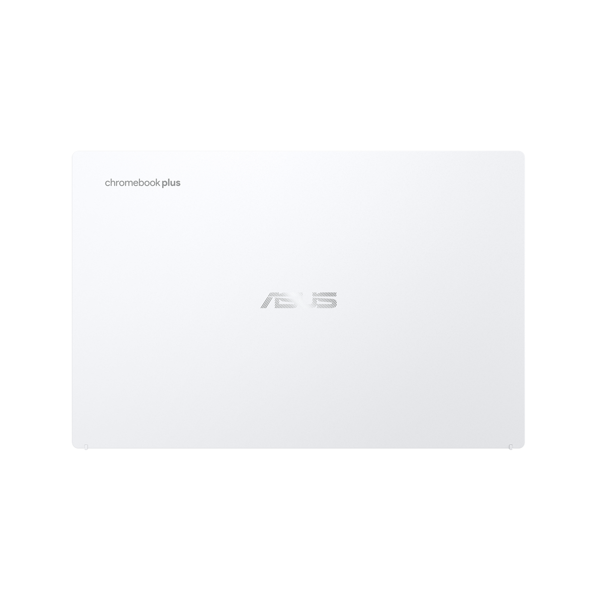 Una laptop blanca con el logo de ASUS en la parte trasera, sobre un fondo negro.