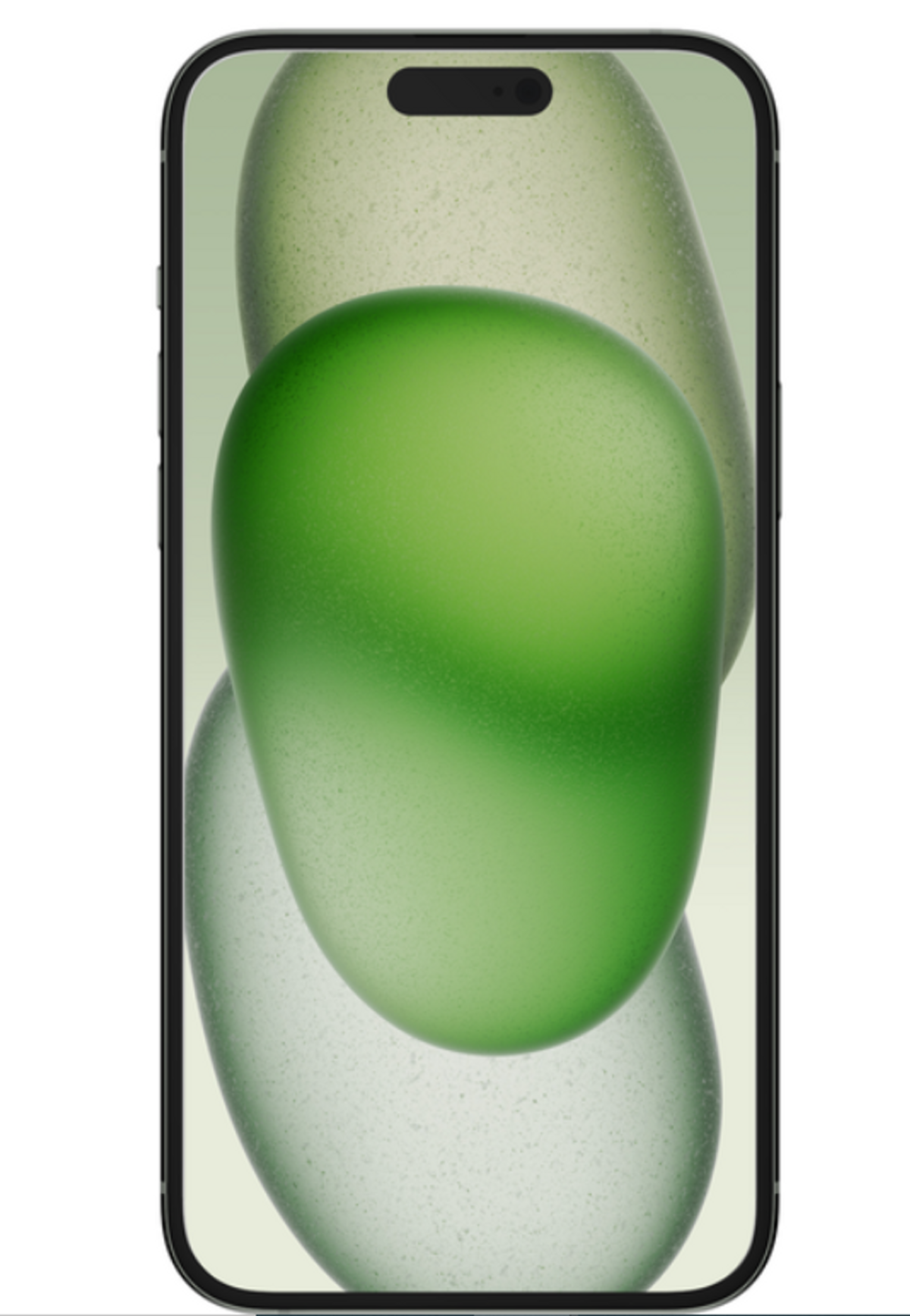 Smartfon z zielonymi, abstrakcyjnymi kształtami na ekranie.