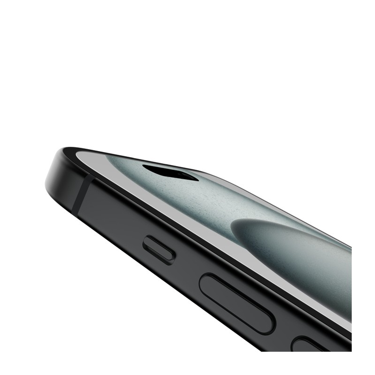 Primo piano di un telefono nero. Vista laterale con pulsanti e modulo fotocamera.