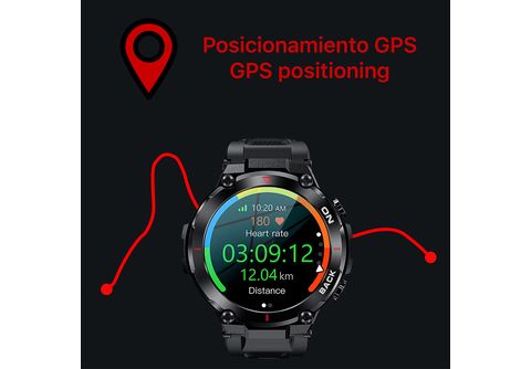 Smartwatch - DAM ELECTRONICS HM03 grado militar, con GPS triple  posicionamiento. Monitor cardiaco y O2. Notificaciones de apps, Negro