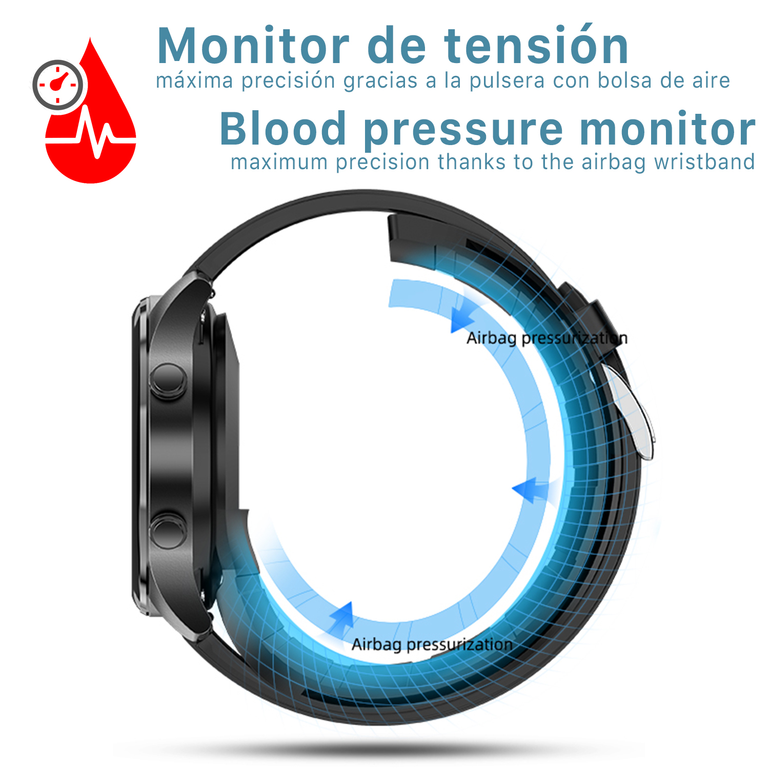 Uno smartwatch mostra la misurazione della pressione dell'aria con frecce.