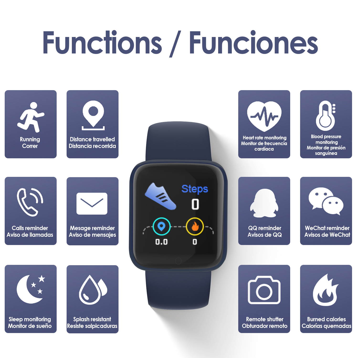 Smartwatch con varie funzioni, tra cui corsa e monitoraggio della frequenza cardiaca.