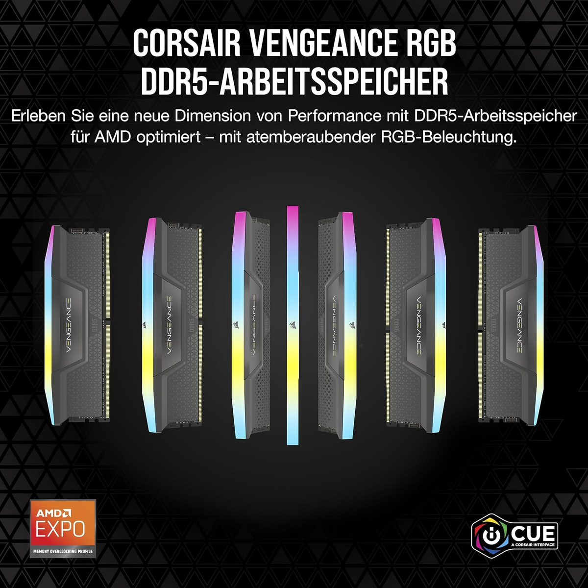 CORSAIR 2x16GB, AMD Black 32 EXPO RGB, DDR5 1.35V, Speicher-Kit GB 40-40-40-77