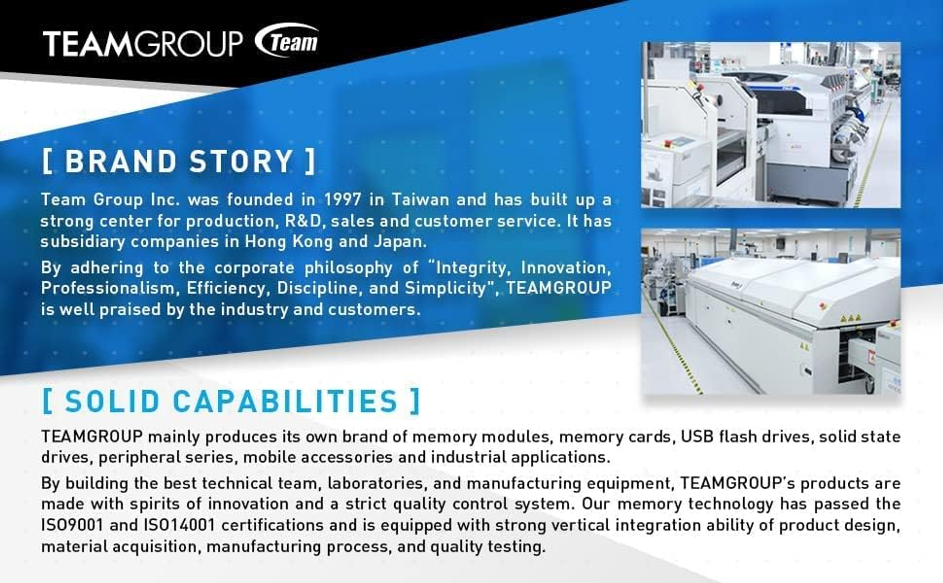 Dokument informacyjny o firmie, z tekstem i zdjęciami sprzętu produkcyjnego.