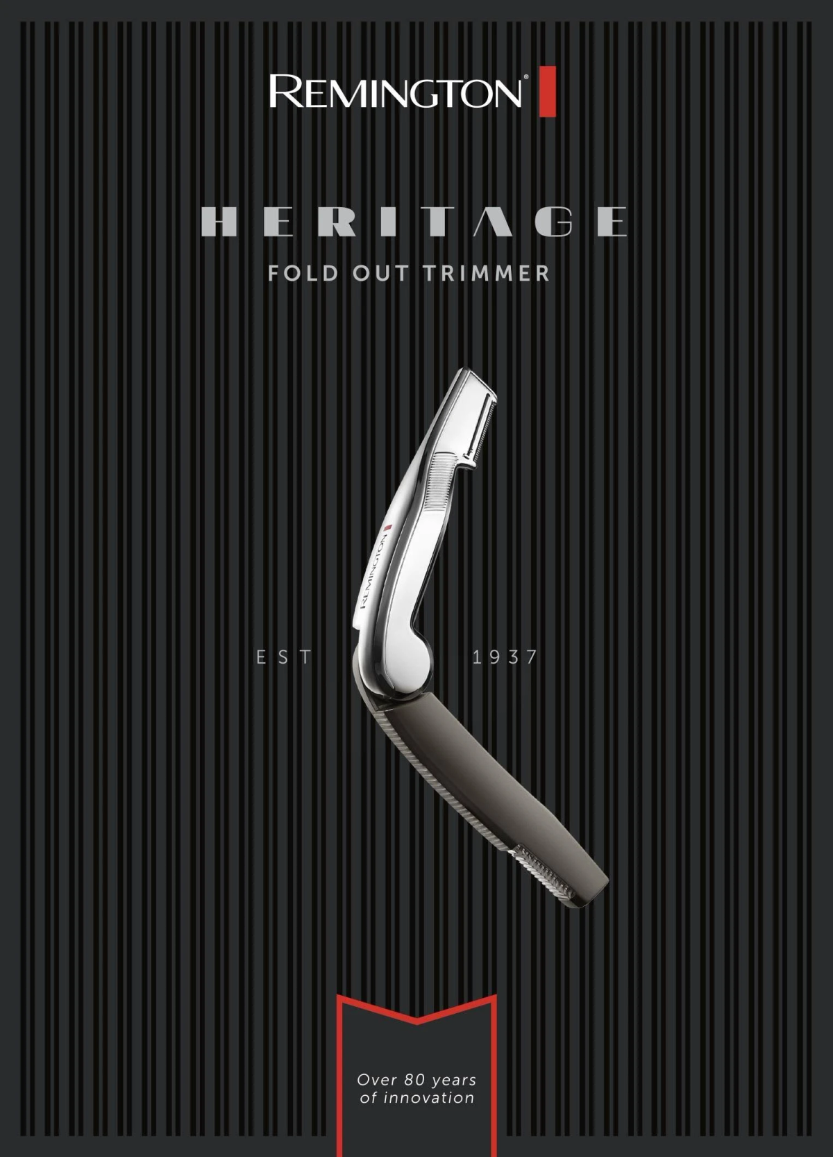 Remington Heritage Fold Out Trimmer, uno strumento per la cura della persona argento e nero.