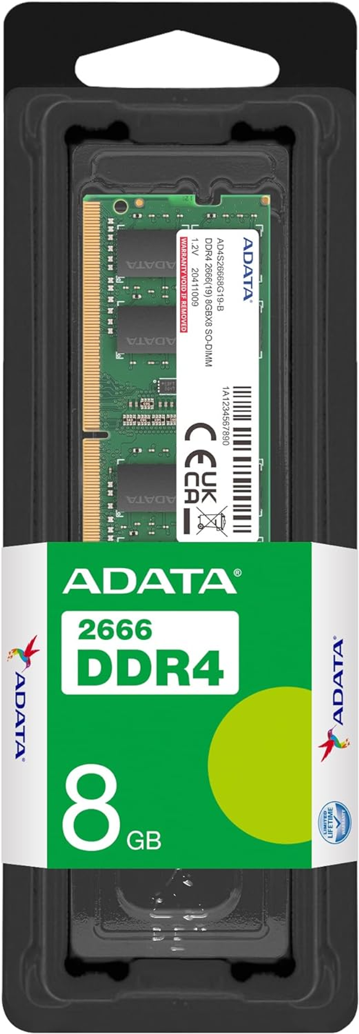ADATA DDR4 RAM-Modul in Kunststoffverpackung, Text und Branding sichtbar.