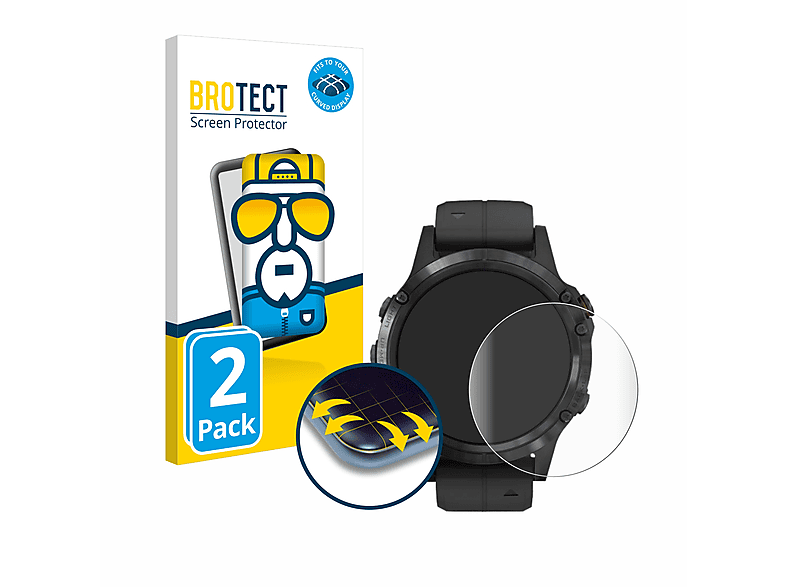 BROTECT 2x Flex Full-Cover 3D Curved Schutzfolie(für Garmin Fenix 5 Plus (47 mm)) | Smartwatch Schutzfolien & Gläser