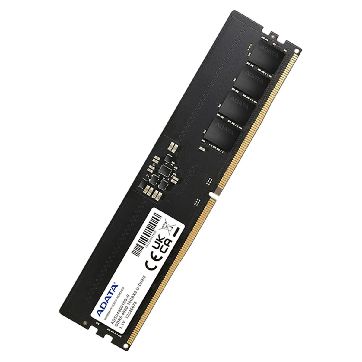 Pojedynczy czarny moduł RAM z białą etykietą. Etykieta zawiera nazwę marki i szczegóły techniczne.