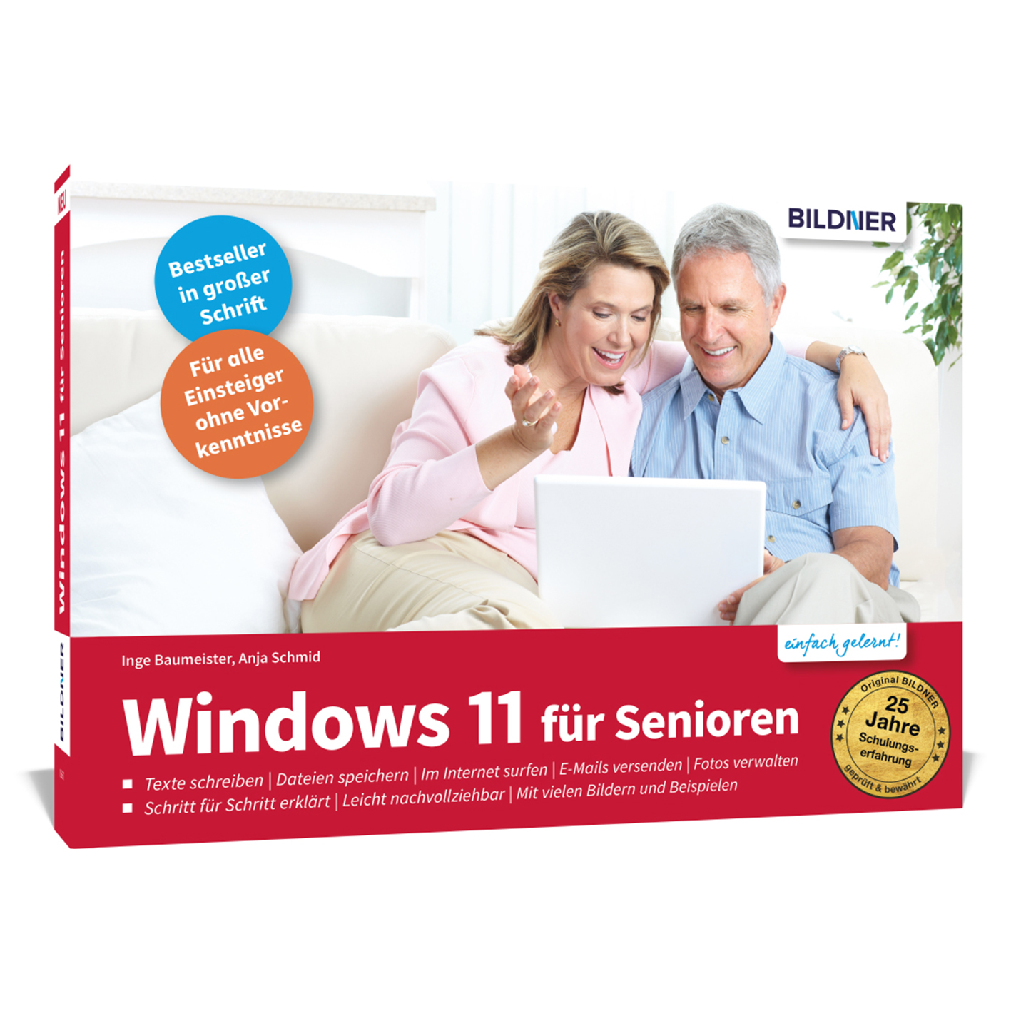 Buch mit dem Titel Windows 11 für Senioren. Zwei Personen auf dem Cover. Das Buch liegt auf weißem Grund.