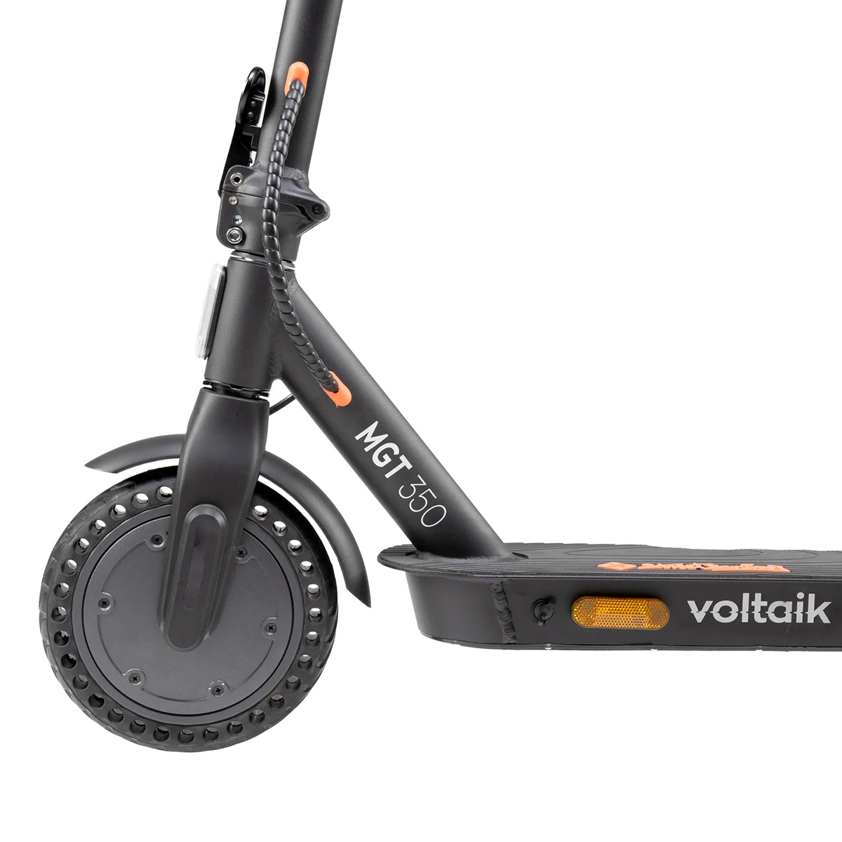 Monopattino elettrico nero con scritta MGT 350 e logo Voltaik.