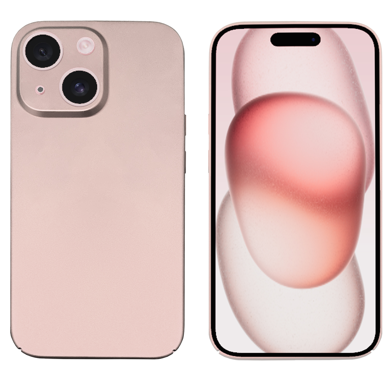 Zwei rosafarbene Telefone. Eines ist die Rückseite, das andere die Vorderseite mit Display.