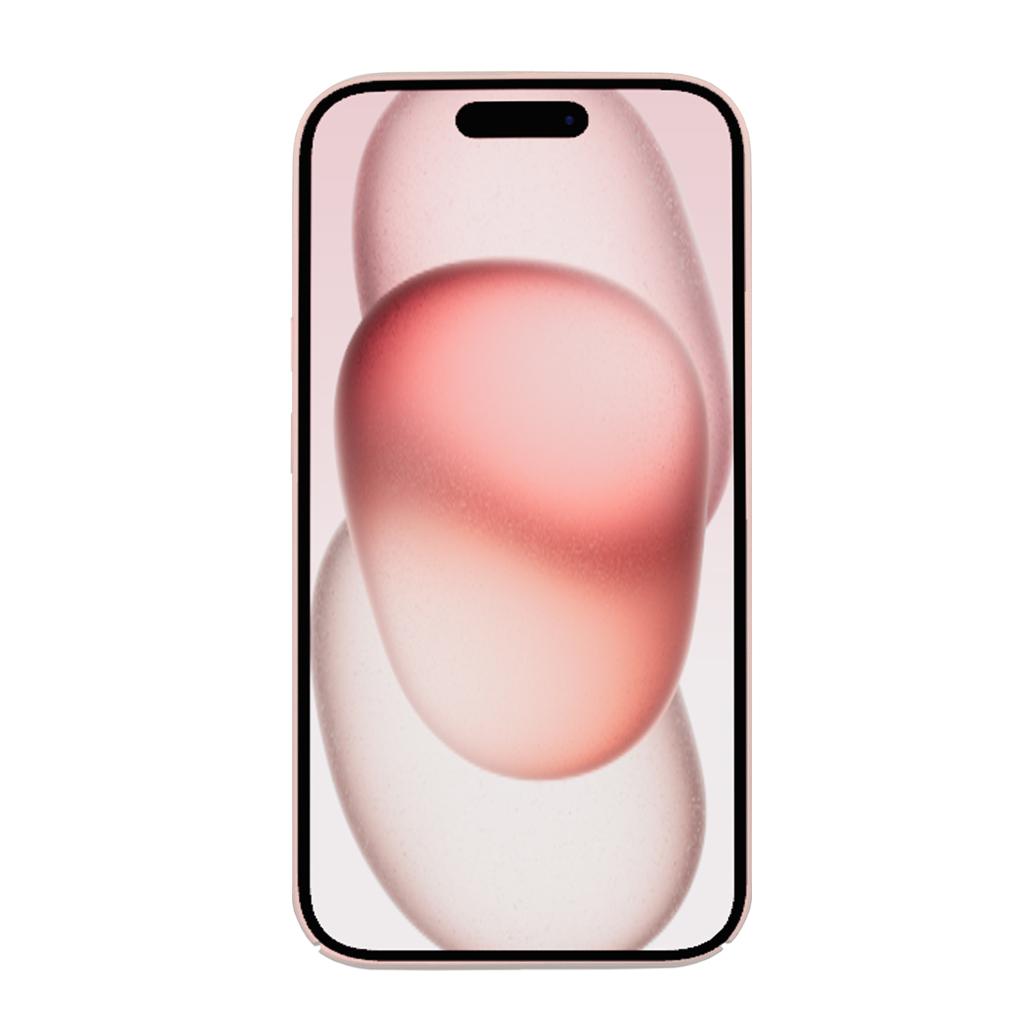 Ein roségoldenes Smartphone mit abstraktem rosa Hintergrund, isoliert auf Weiß.