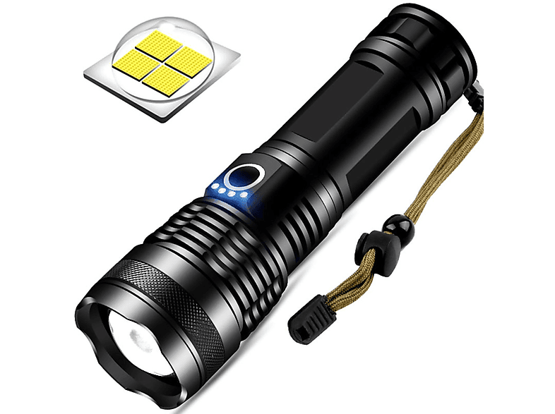 ENBAOXIN Helle Taschenlampe mit großer Reichweite - Pneumatischer Zoom, 5 Stufen einstellbar Taschenlampe