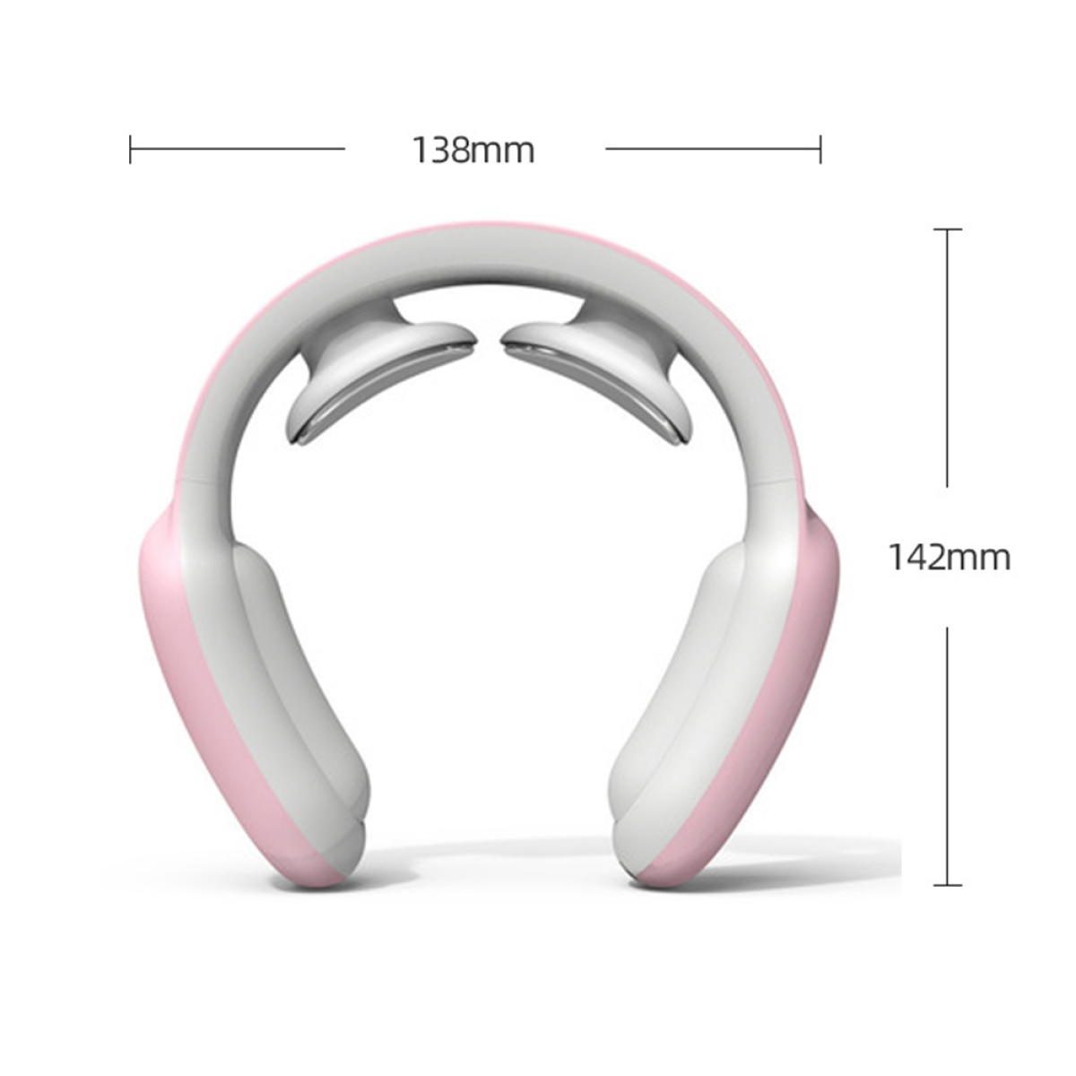 Nackenmassagegerät, weiß und rosa, mit Maßen von 138 mm und 142 mm.