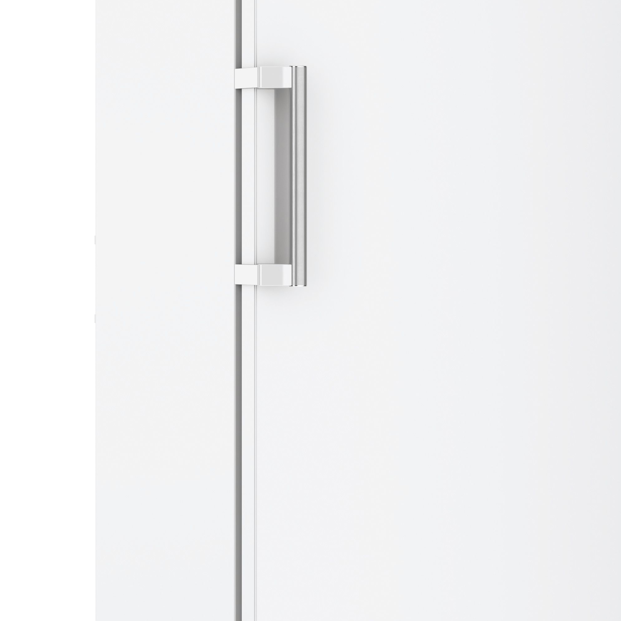 Weiße Tür, silberner Griff. Schlichtes, sauberes Design.