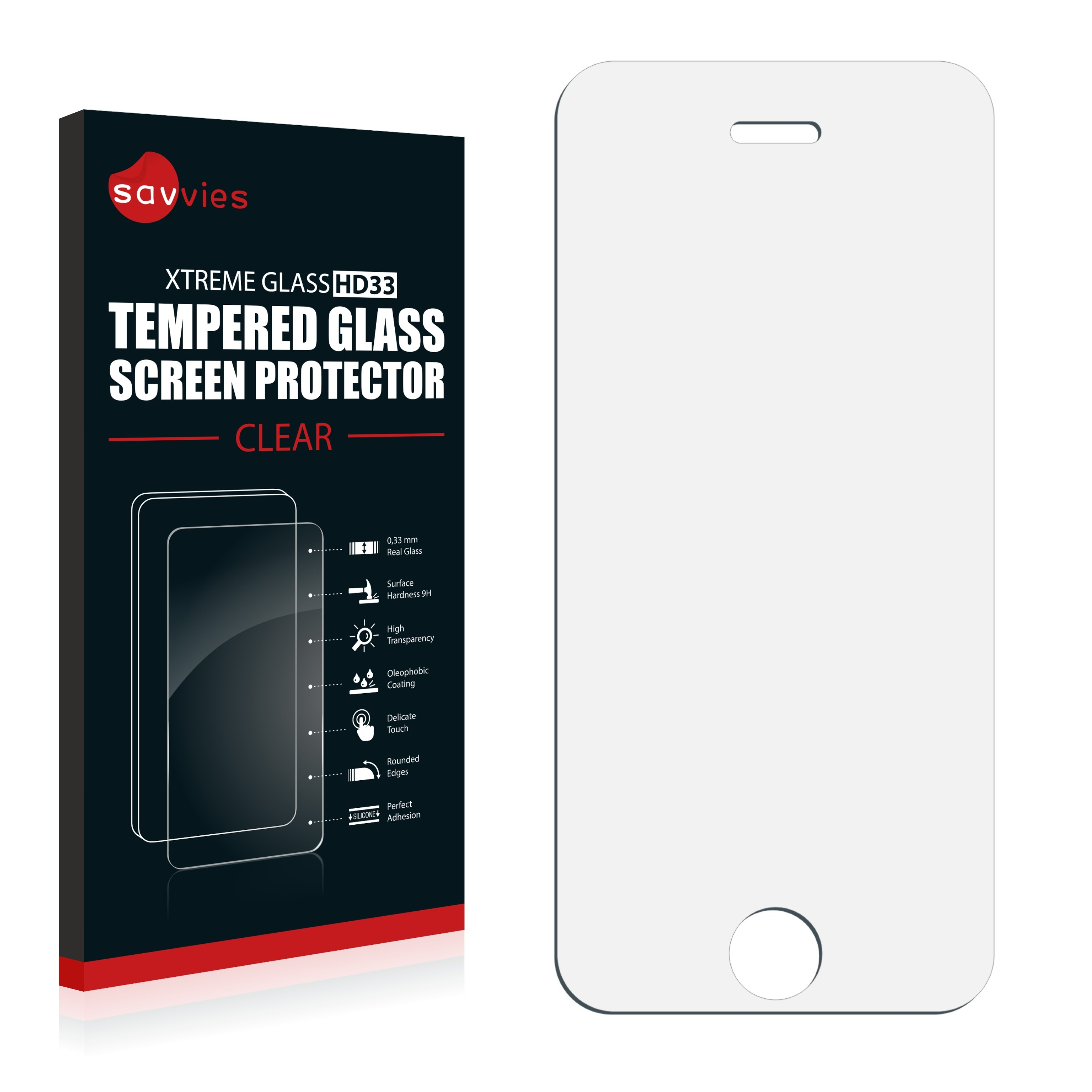 SAVVIES 5) klares 9H iPhone Schutzglas(für Apple