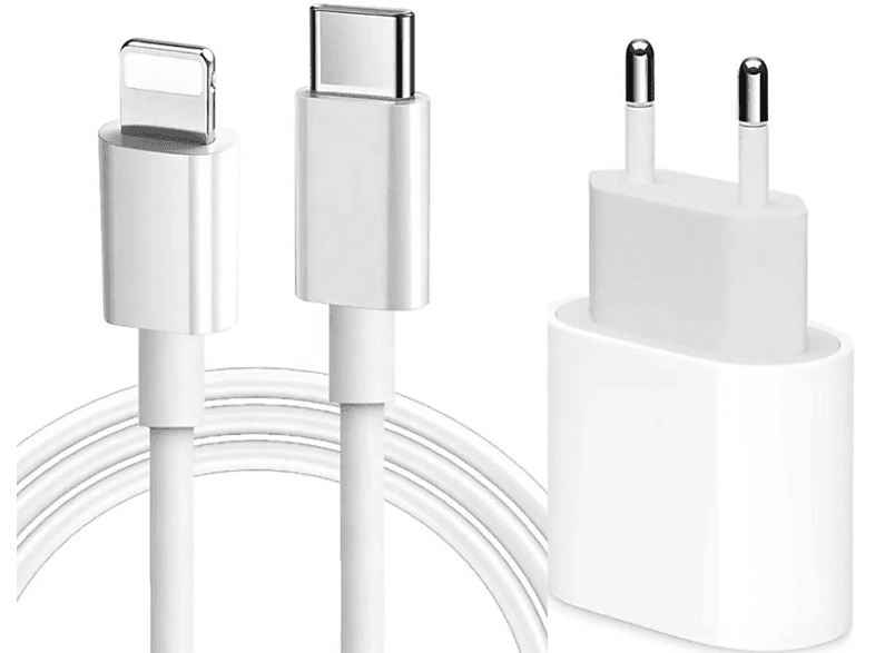 TRMK Netzteil für USB 14, 11, Apple, Ladegerät iPhone Ladekabel Apple weiß für XS C + 2m XR, 20W 13, 12, Apple, Ladekabel