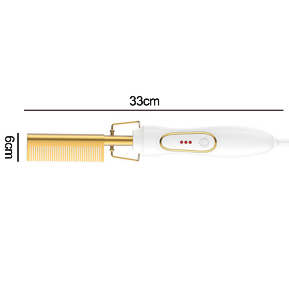 Haarglättungsbürste mit den Maßen: 33 cm lang, 6 cm breit.