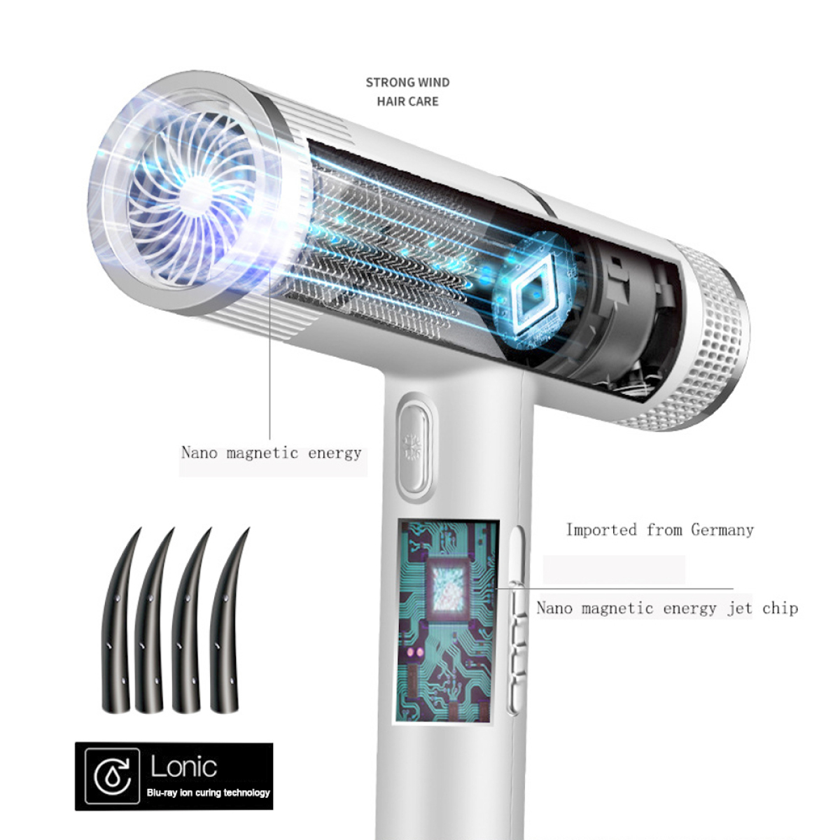 Haartrockner Leicht und COZEVDNT (1300 Watt) Silber leistungsstark Hochleistungs-Ionen-Haartrockner