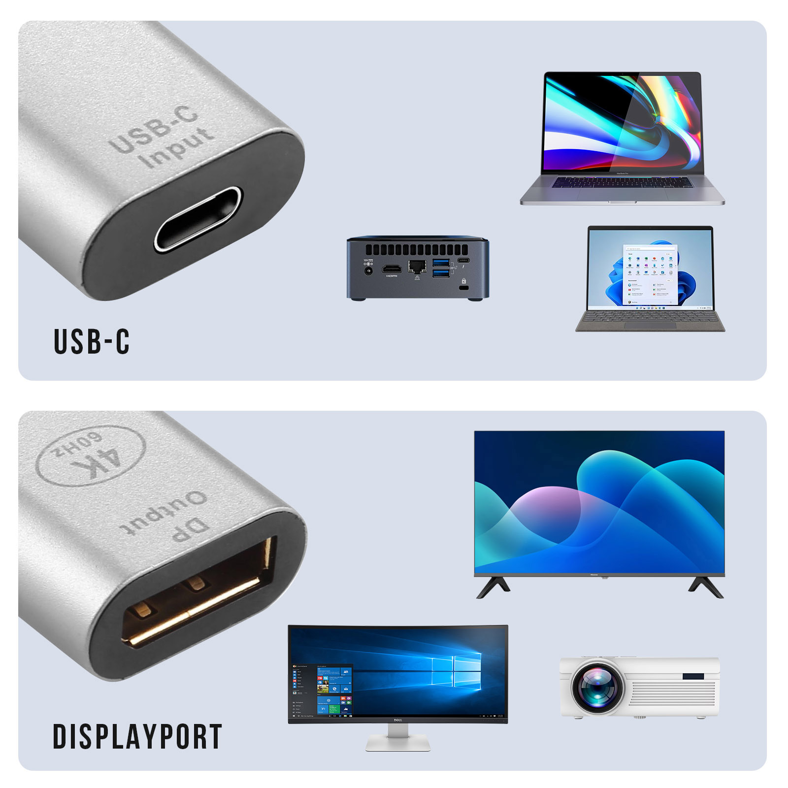 AVIZAR / Universal, Videoadapter Silber DisplayPort USB-C