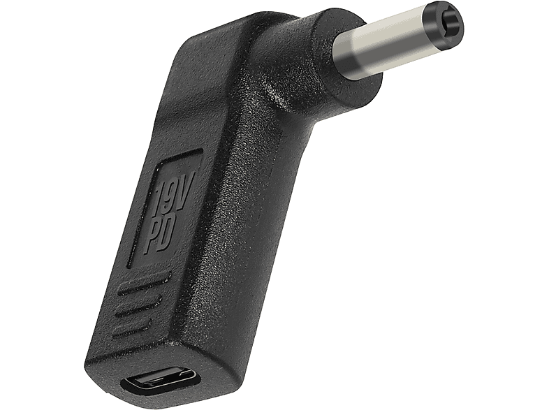 AVIZAR USB-C / 5.5 x 2.1mm abgewinkelt Ladegerät-Adapter Universal, Schwarz