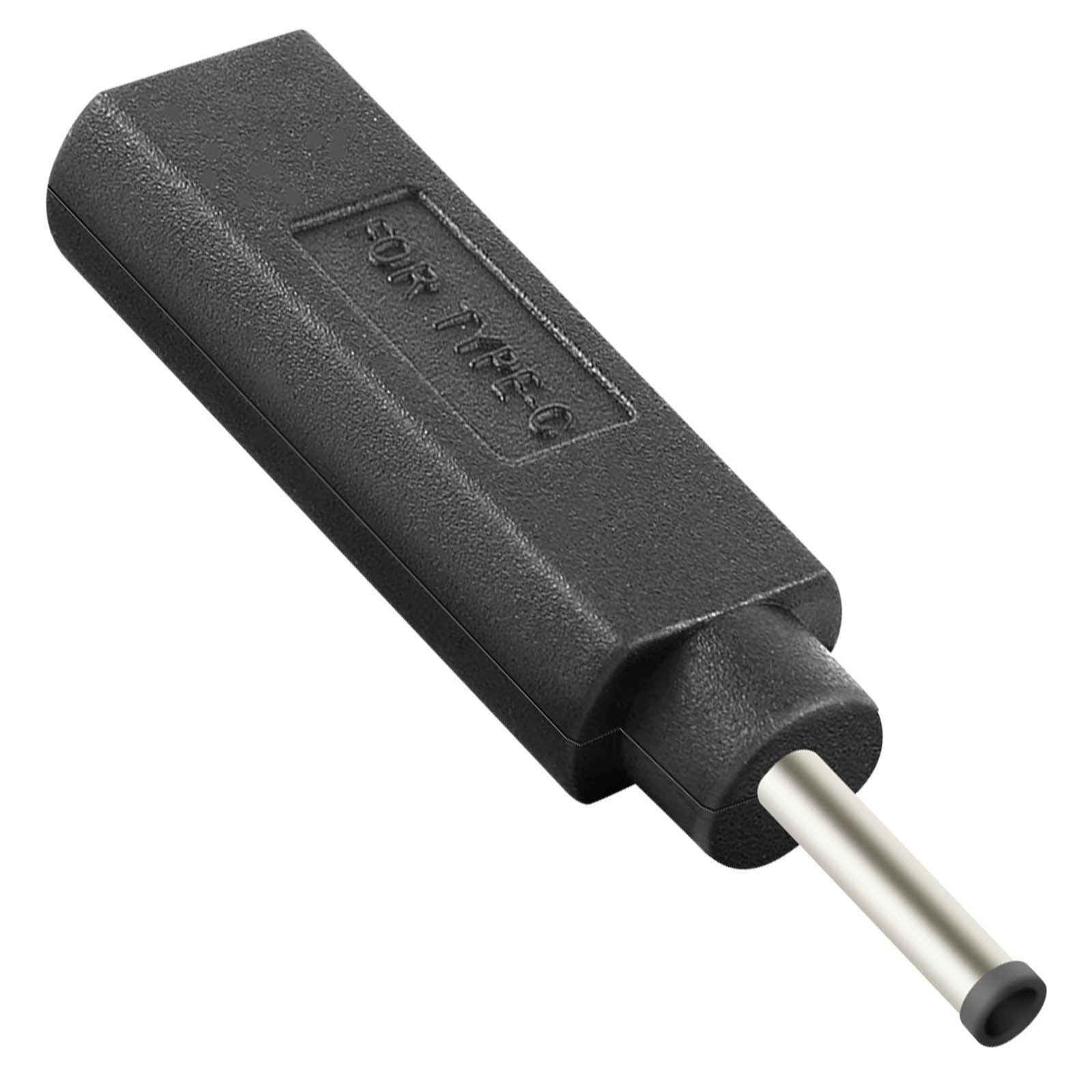 Un adattatore nero con un piccolo perno argentato, etichettato 'FOR TYPE-C'.