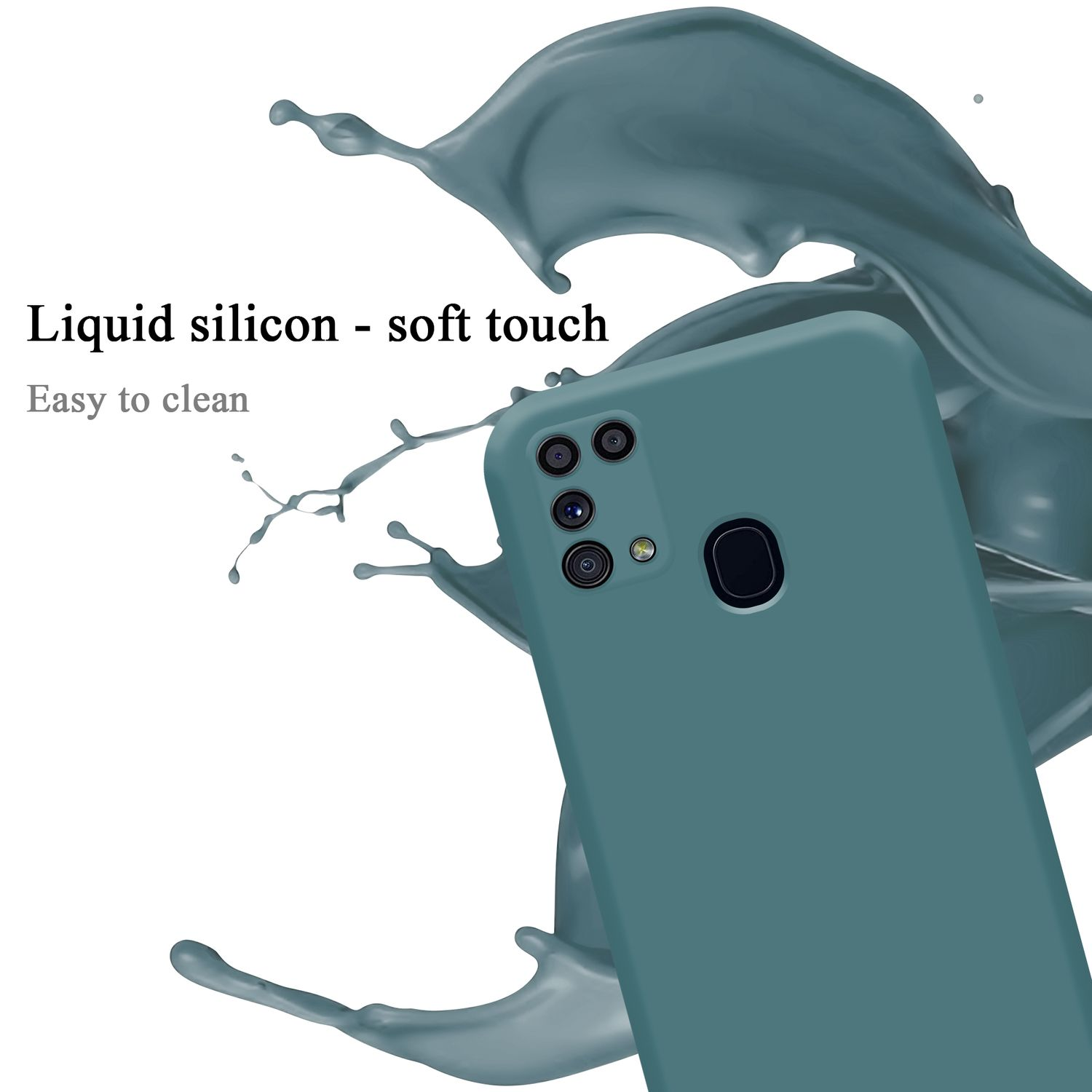 LIQUID Style, Galaxy Samsung, Liquid im Backcover, GRÜN Case Silicone Hülle M31, CADORABO