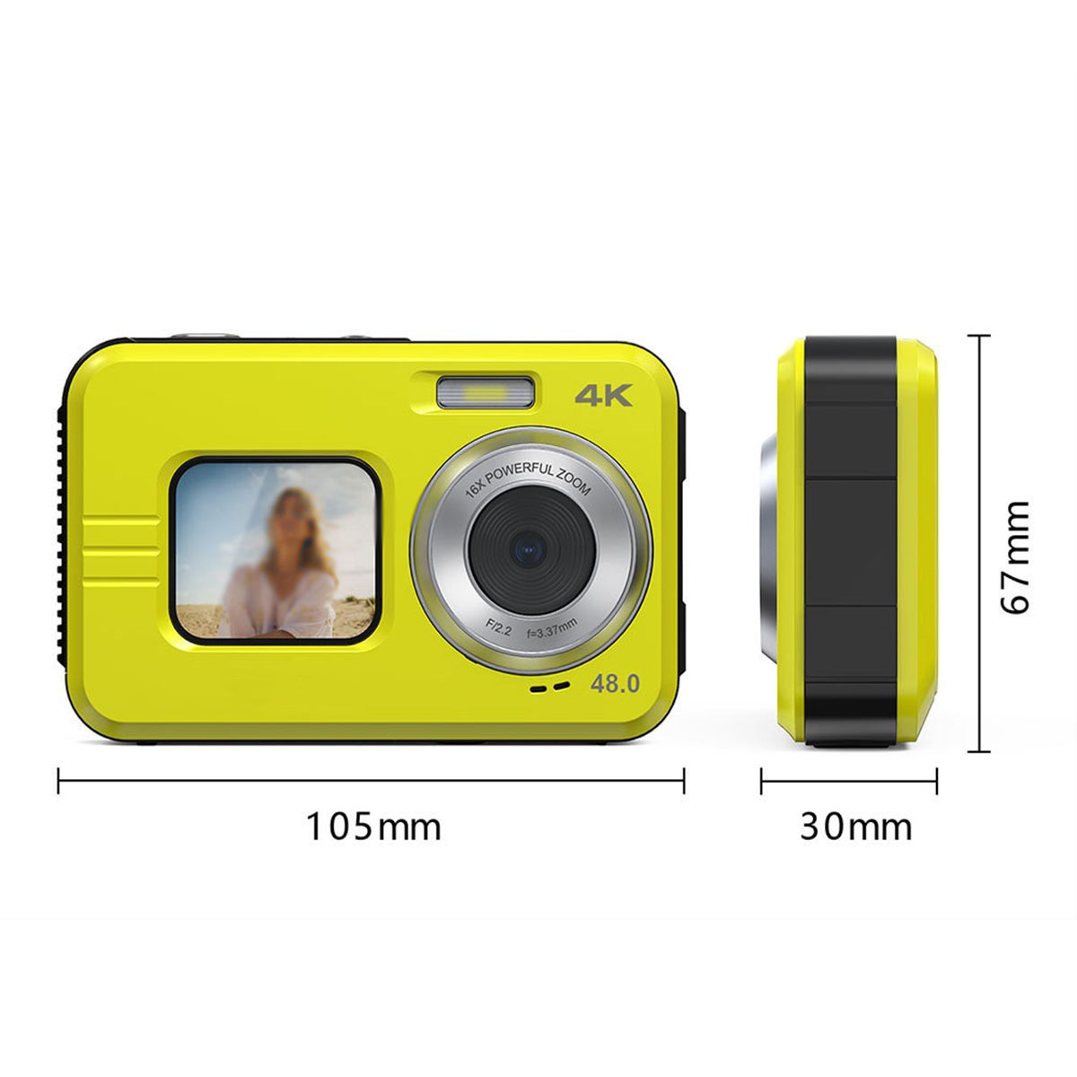 SYNTEK HD Dual Screen Digitalkamera Verwacklungsschutz Kamera intelligenter Wasserdichte LCD-Bildschirm gelb, Autofokus, Fotografie 