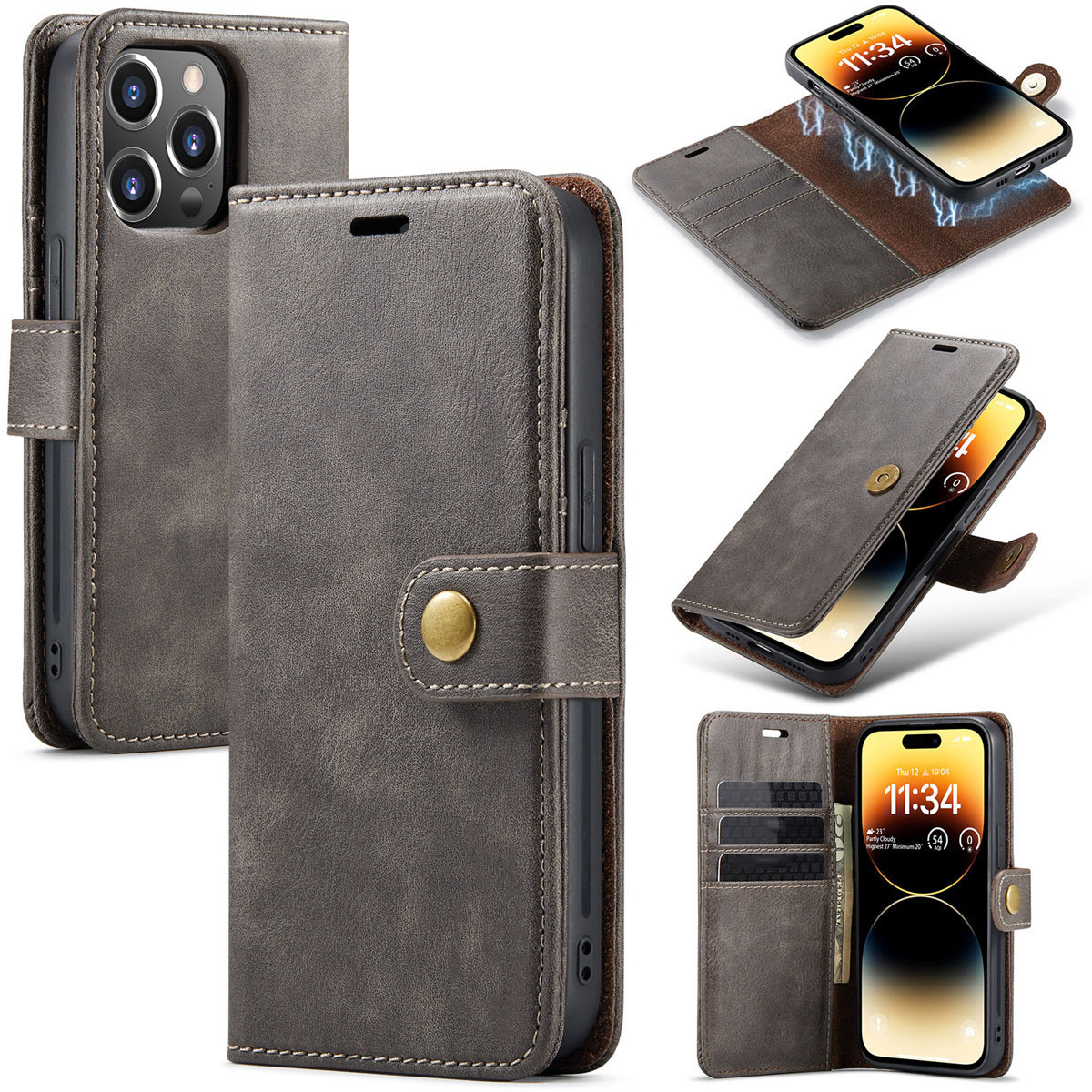 SYNTEK Card Wallet Protector iPhone14，15, braun und Holster, Sorgfältige sicher Verarbeitung, verschleißfest, iPhone, 