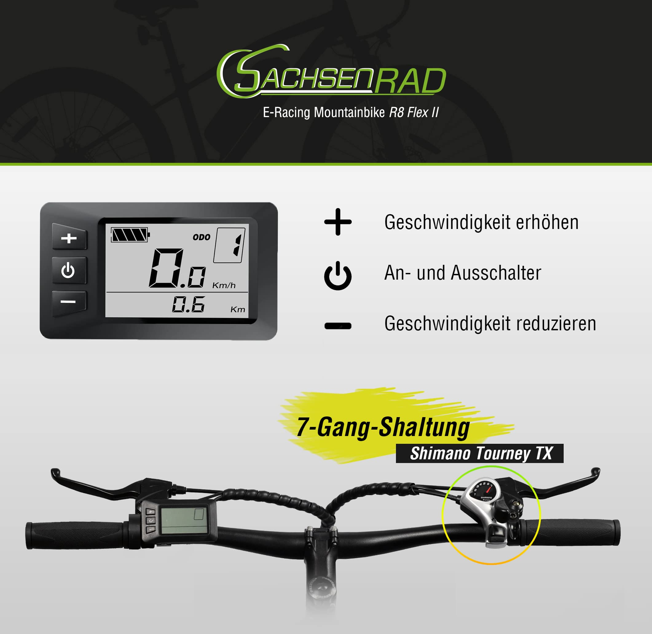 SACHSENRAD E-BIKES E-Racing Mountain 27,5 II Zoll 450, 29 R8 Unisex-Rad, Flex / Mountainbike schwarz) Bike 29 Zoll, (Laufradgröße