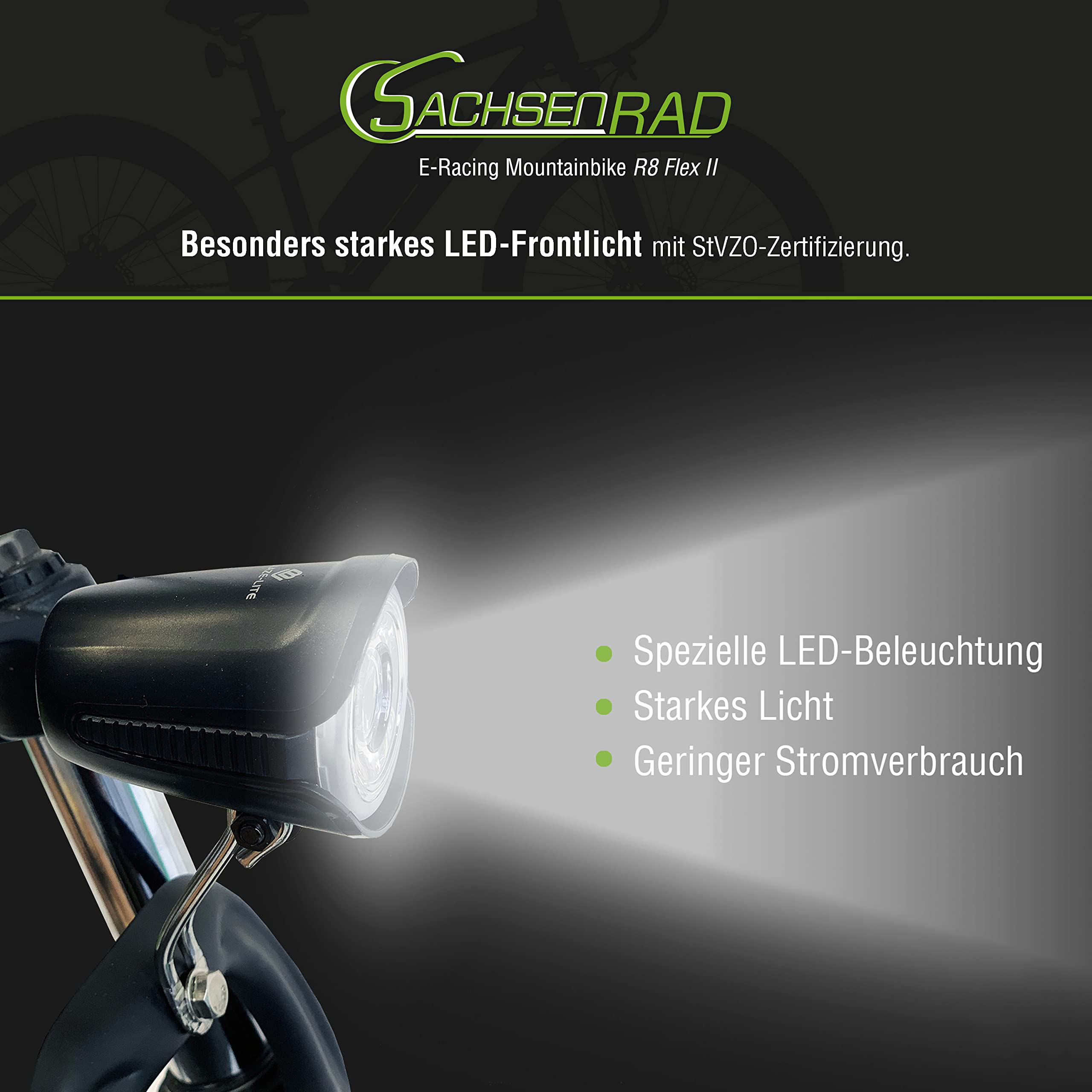 Flex 29 29 (Laufradgröße: schwarz) Zoll, Zoll E-Racing II E-BIKES / Unisex-Rad, R8 450, 27,5 Mountainbike Bike SACHSENRAD Mountain